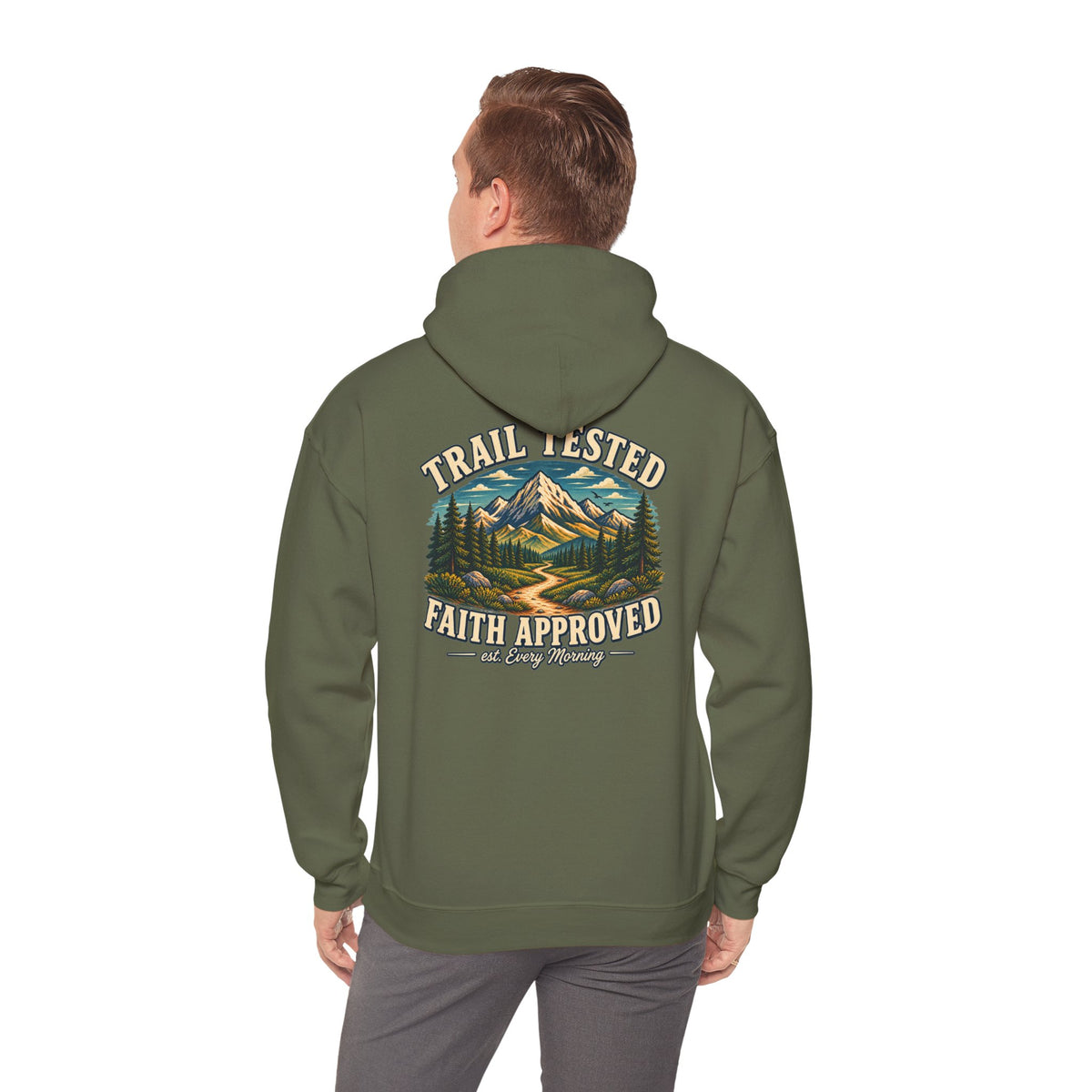 Trail Tested Hoodie — 'Trail Tested Faith Approved' Mountain Adventure Sweatshirt