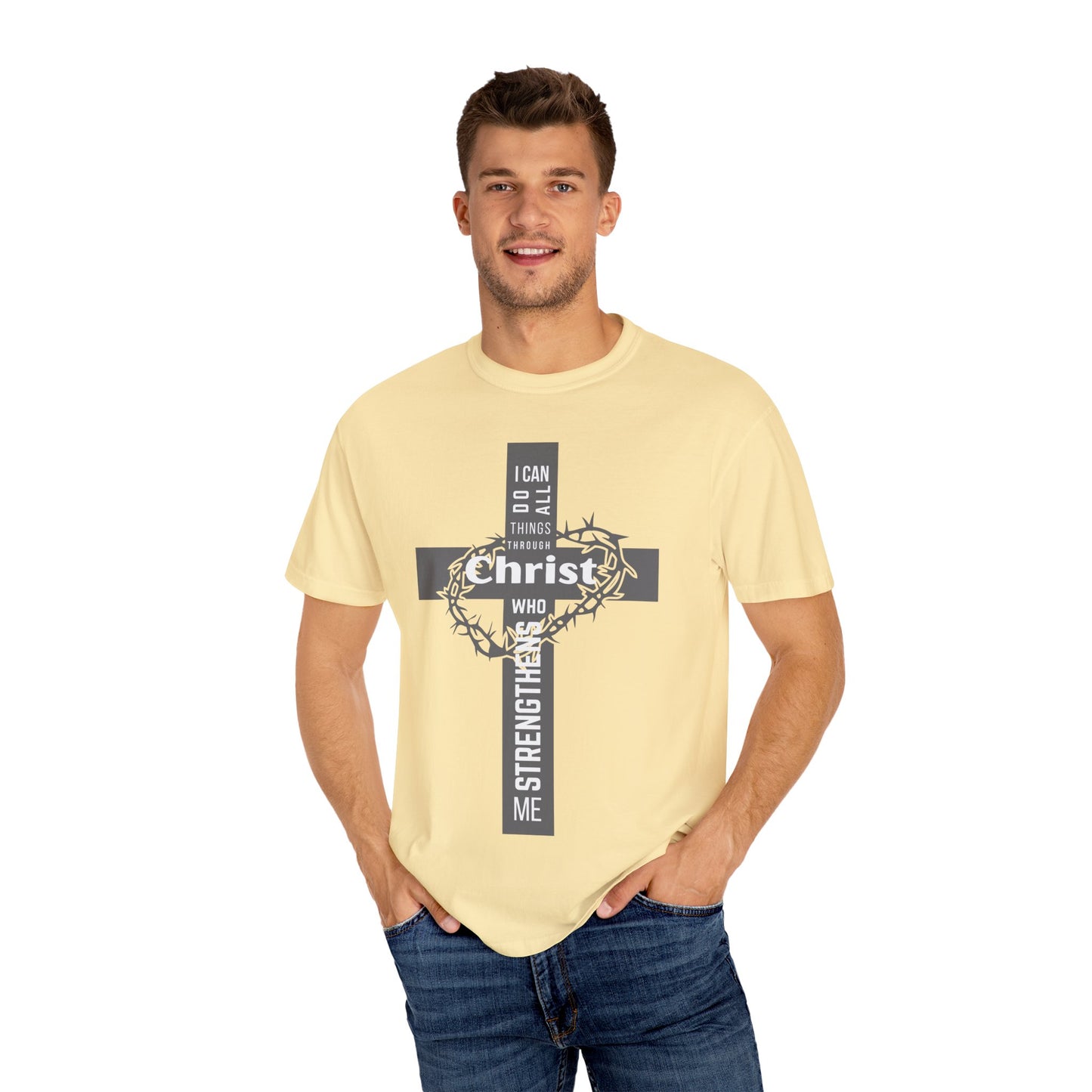 Inspirational Christian T-Shirt - Strength in Christ Design "I Can Do All Things Through Christ"