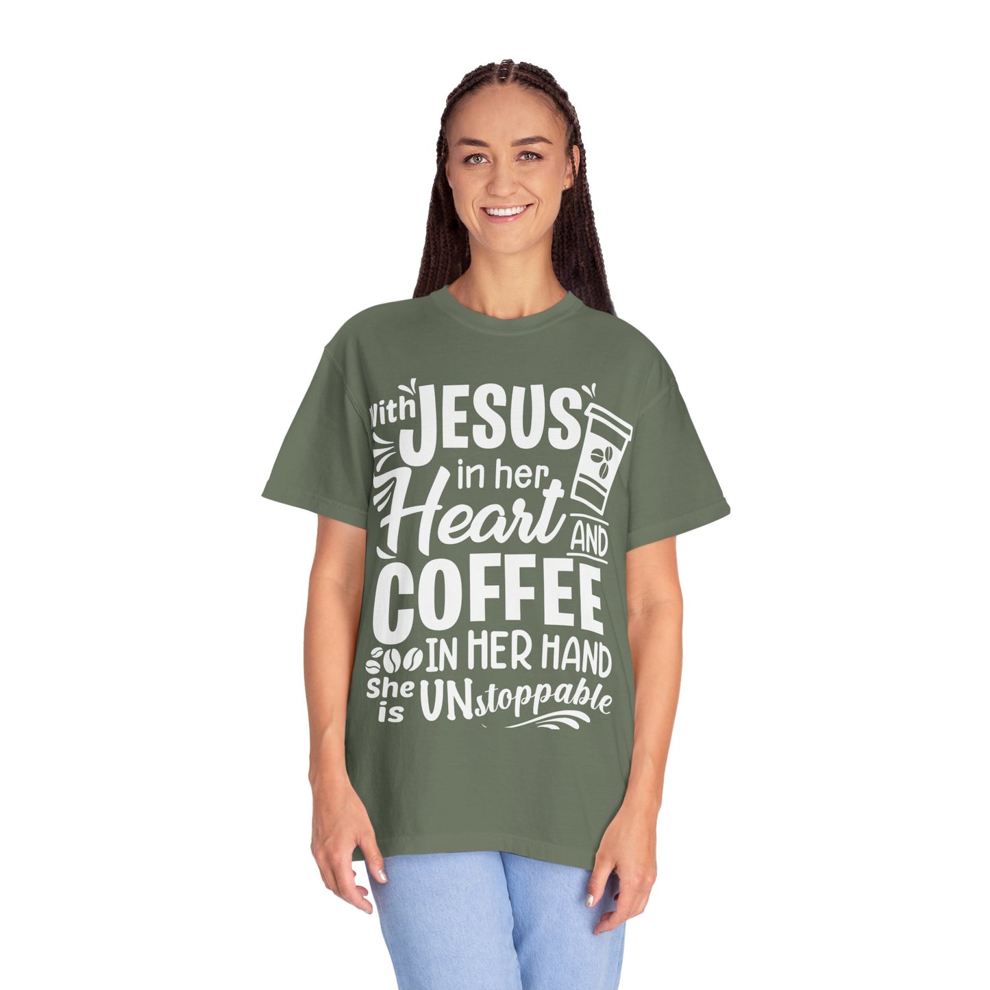 Christian Graphic T-Shirt - Unstoppable Jesus and Coffee Tee
