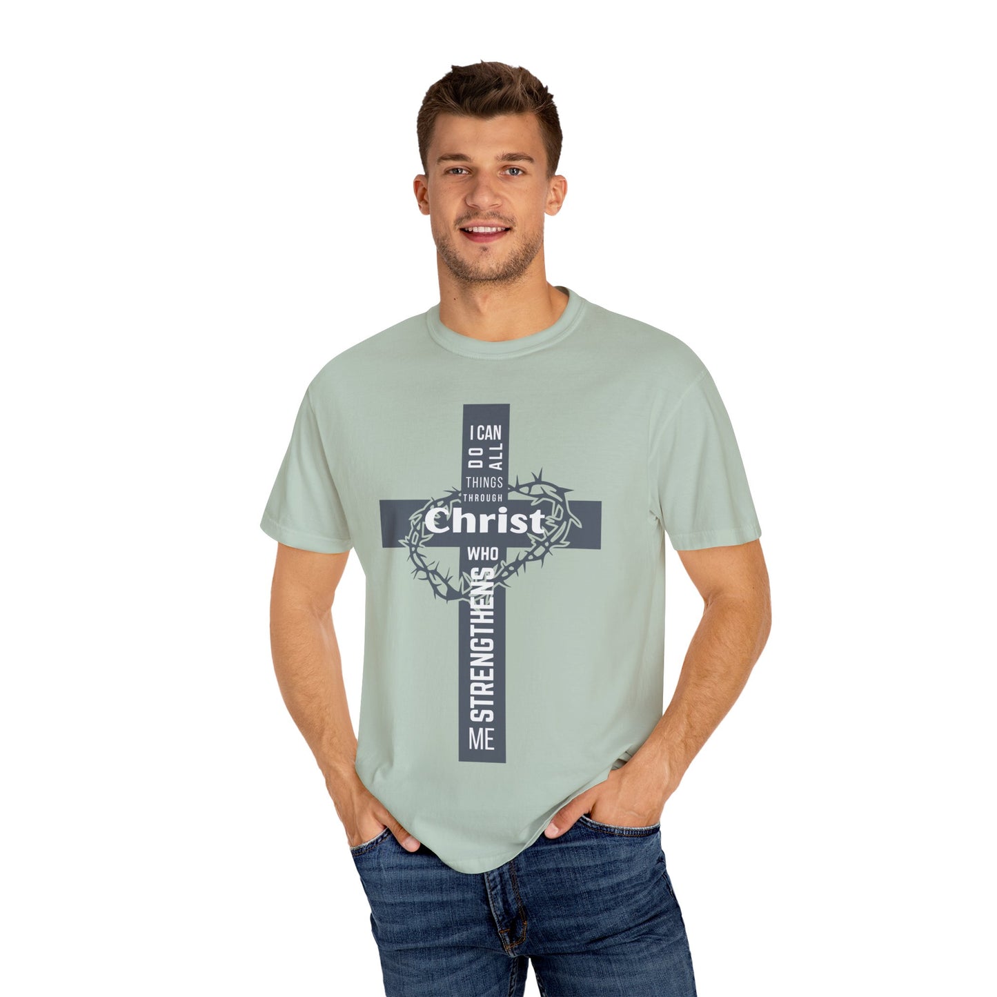 Inspirational Christian T-Shirt - Strength in Christ Design "I Can Do All Things Through Christ"