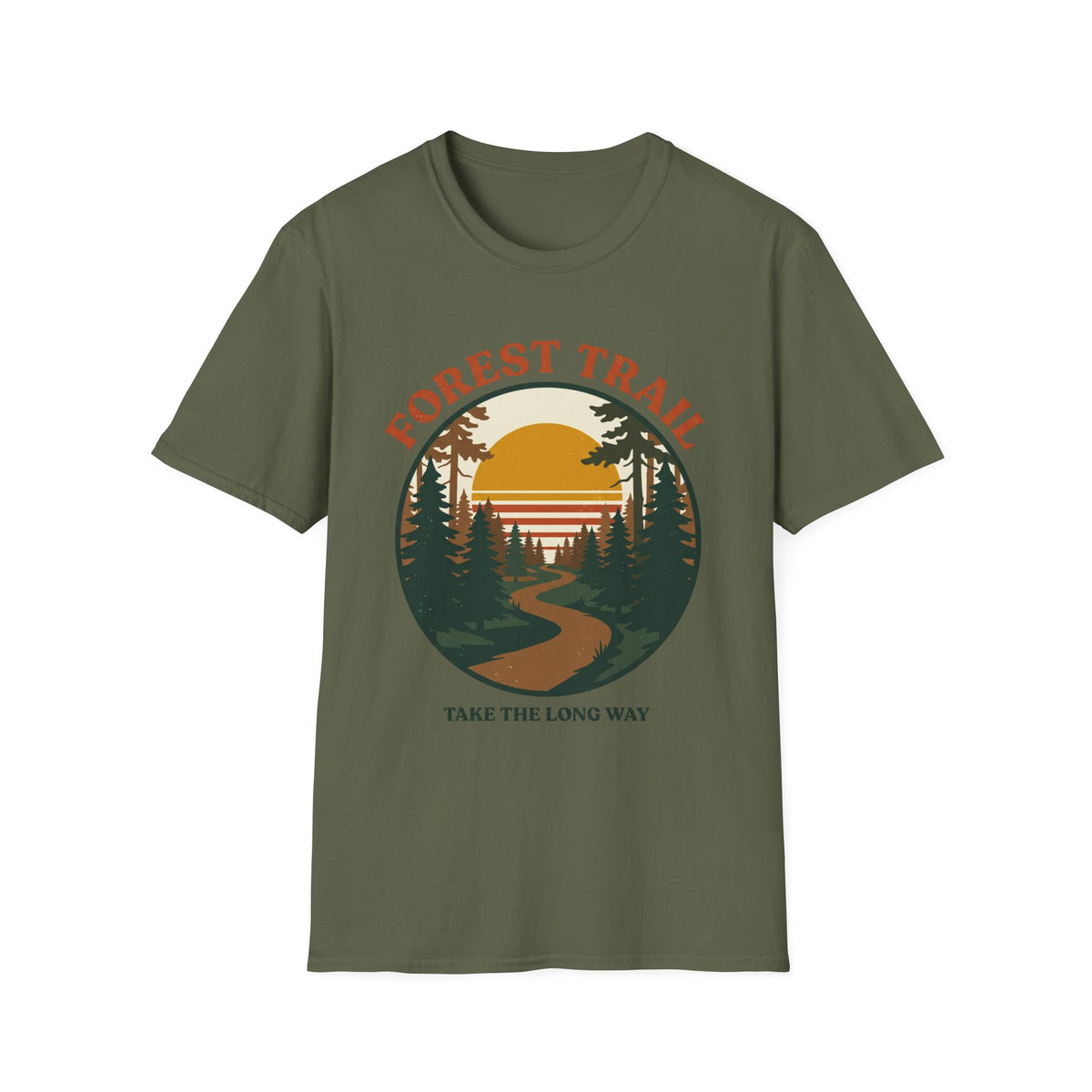Retro Forest Trail T-Shirt – Vintage 70s Sunset Hiking Tee, Unisex