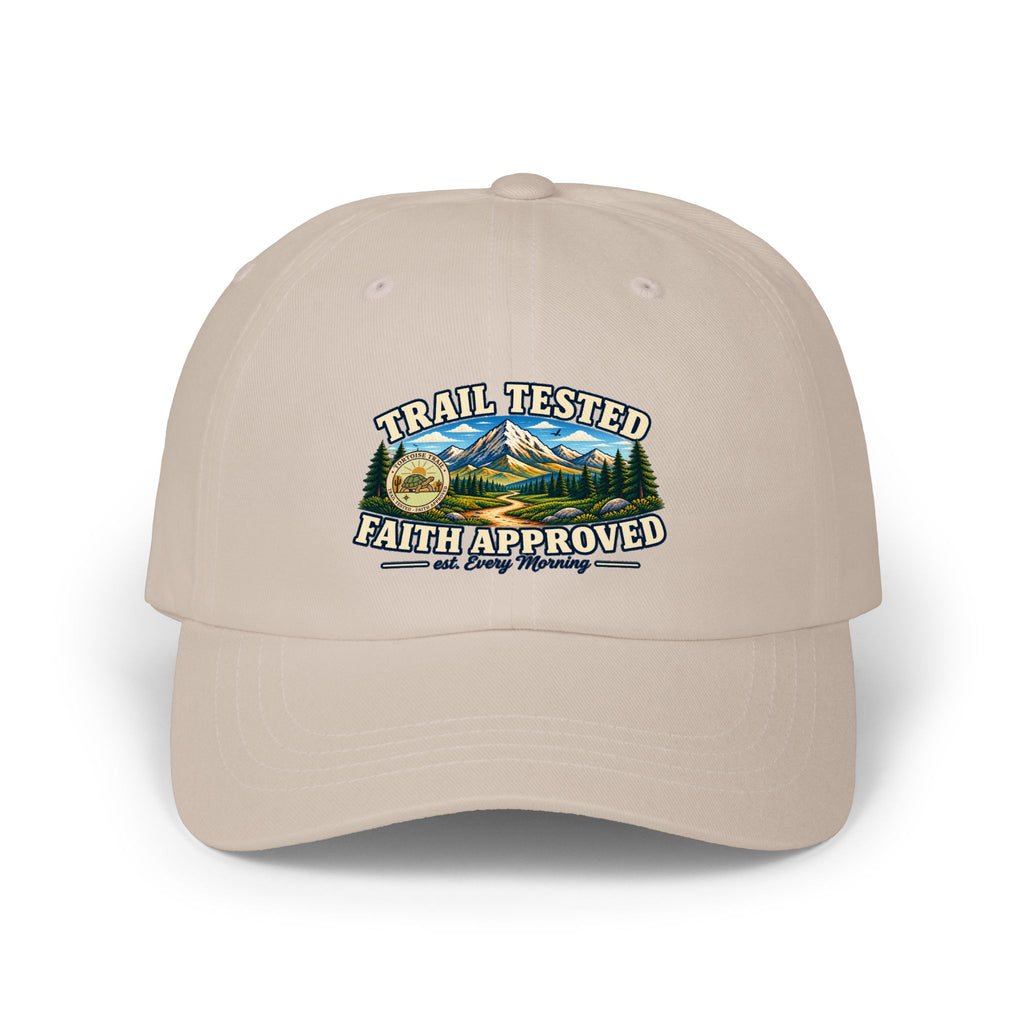Trail Tested • Faith Approved Dad Cap — Outdoor Mountain Embroidered Baseball Hat