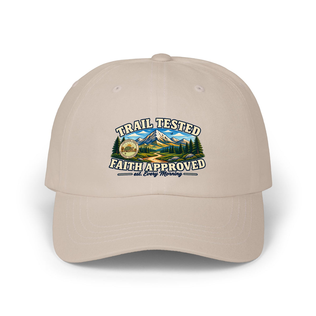 Trail Tested • Faith Approved Dad Cap — Outdoor Mountain Embroidered Baseball Hat