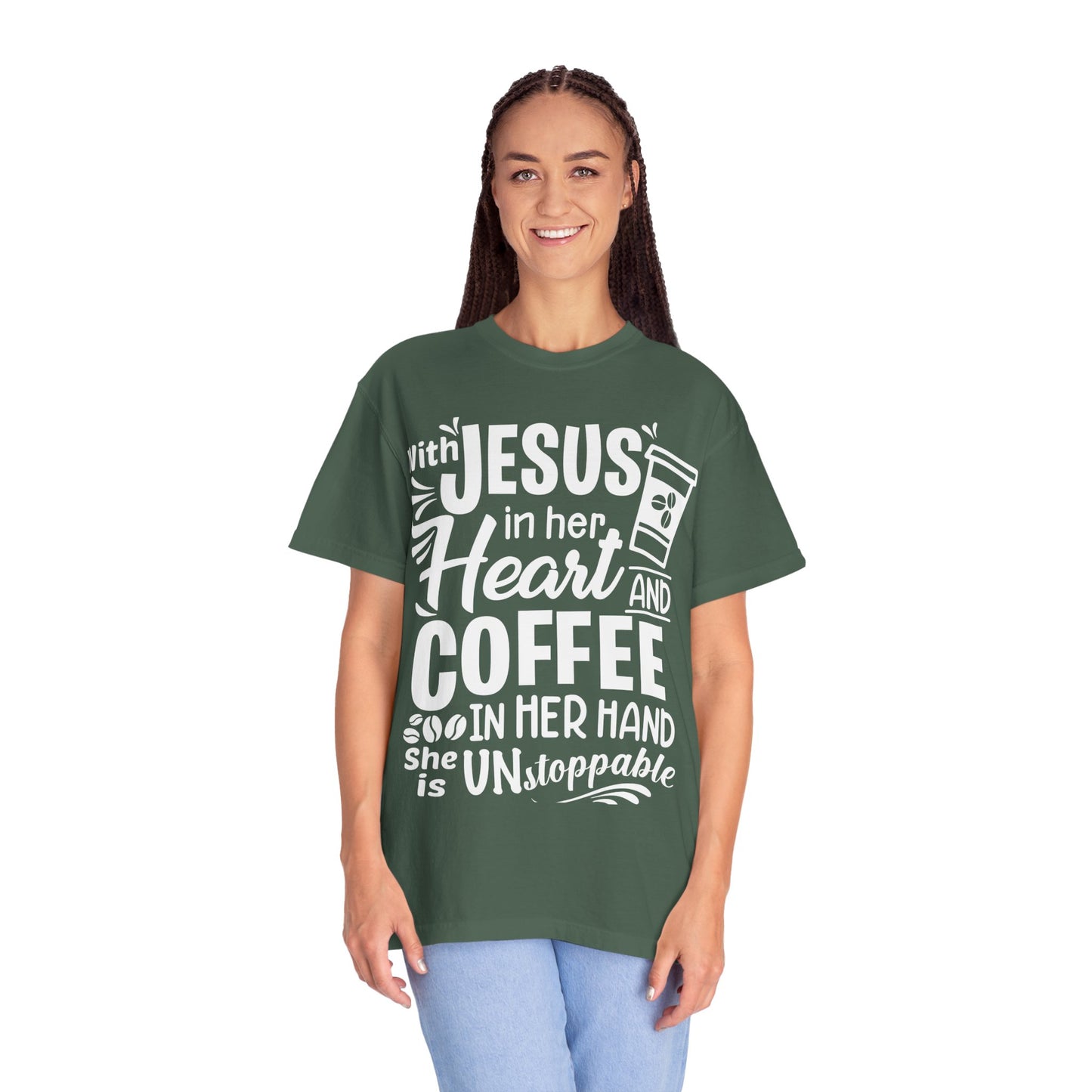 Christian Graphic T-Shirt - Unstoppable Jesus and Coffee Tee