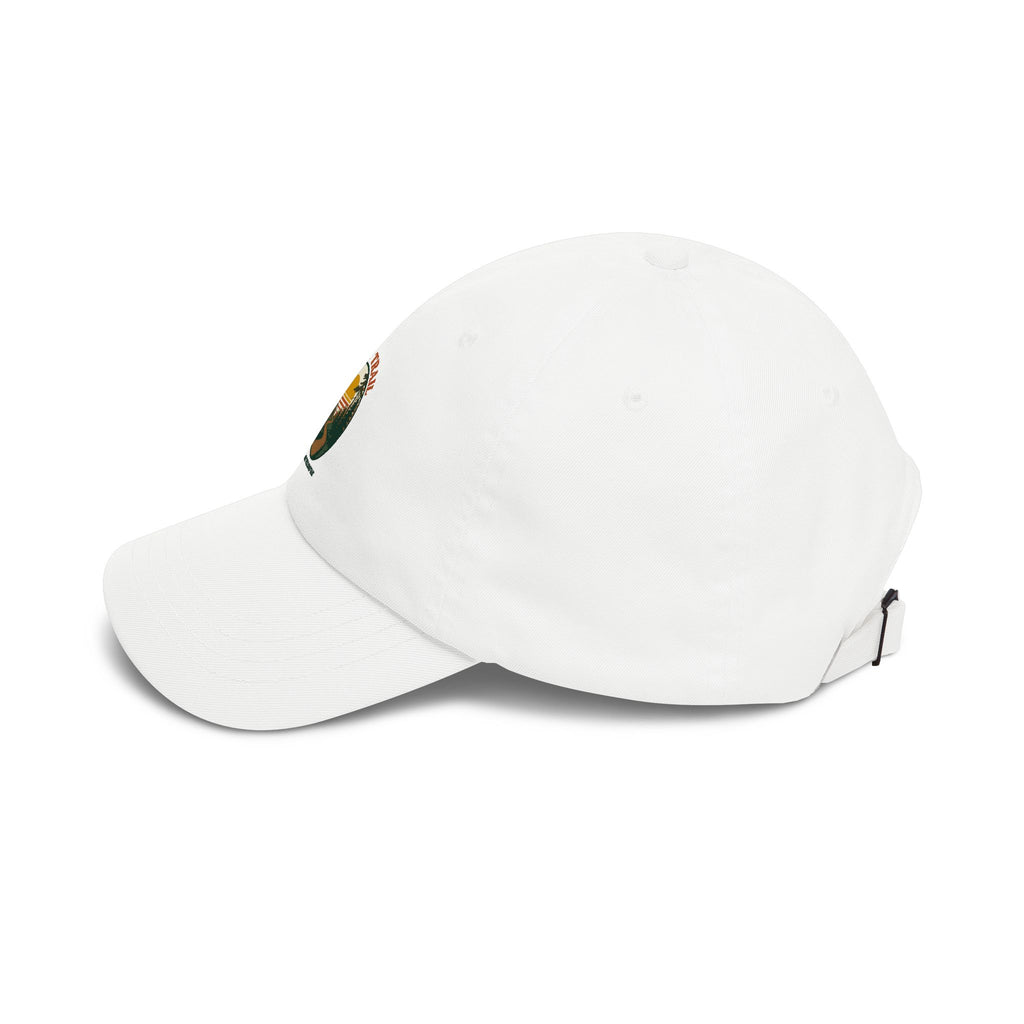 Forest Trail dad cap in white, side view of curved brim