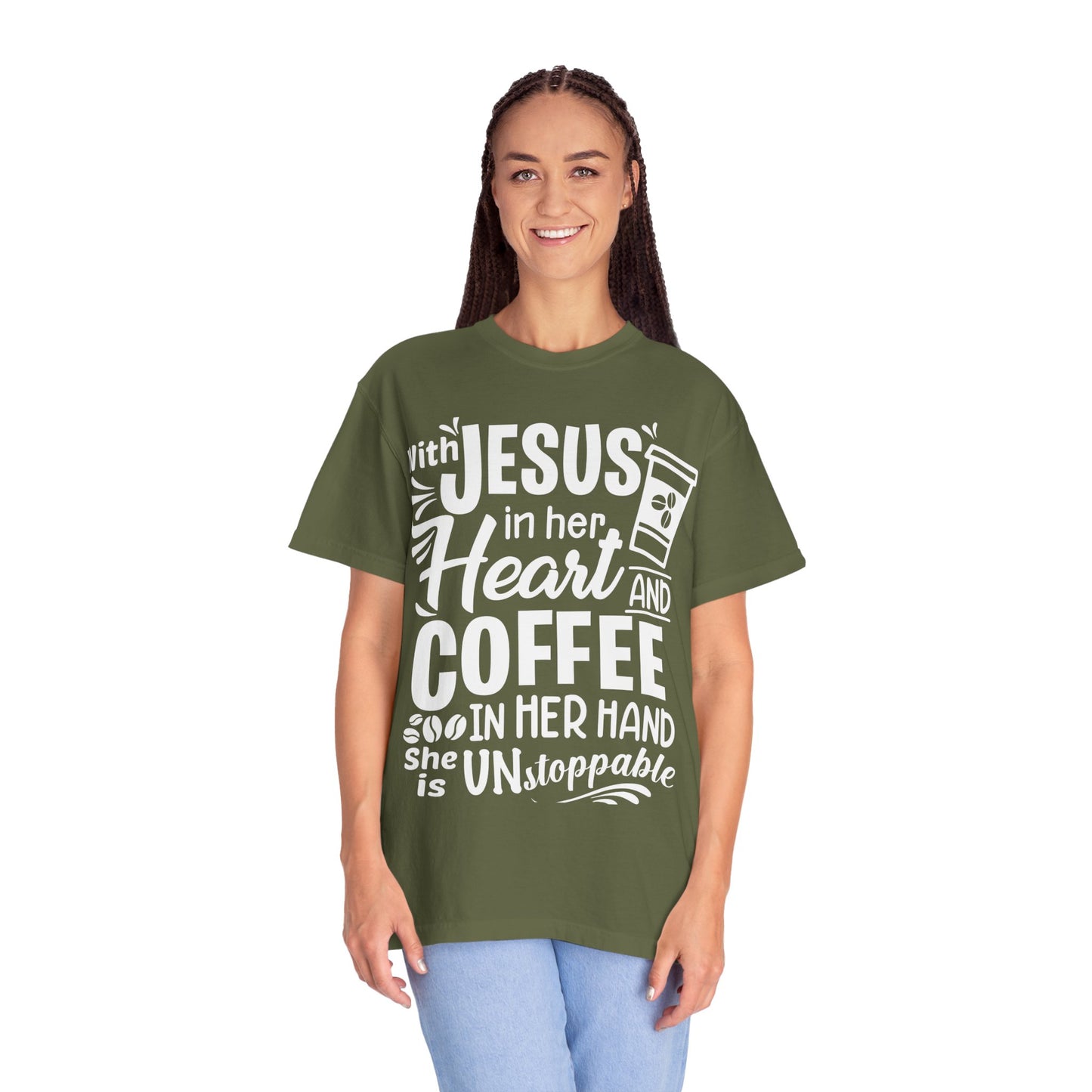 Christian Graphic T-Shirt - Unstoppable Jesus and Coffee Tee