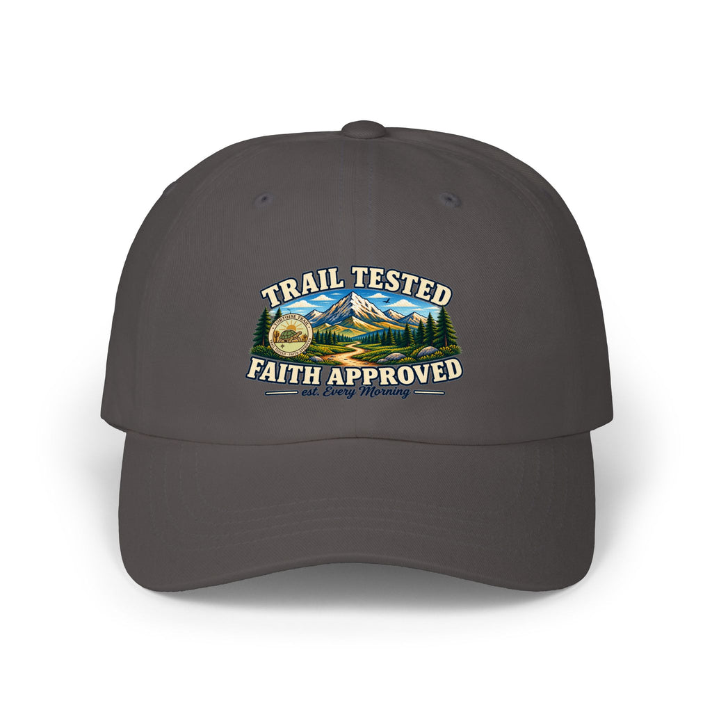Trail Tested • Faith Approved Dad Cap — Outdoor Mountain Embroidered Baseball Hat