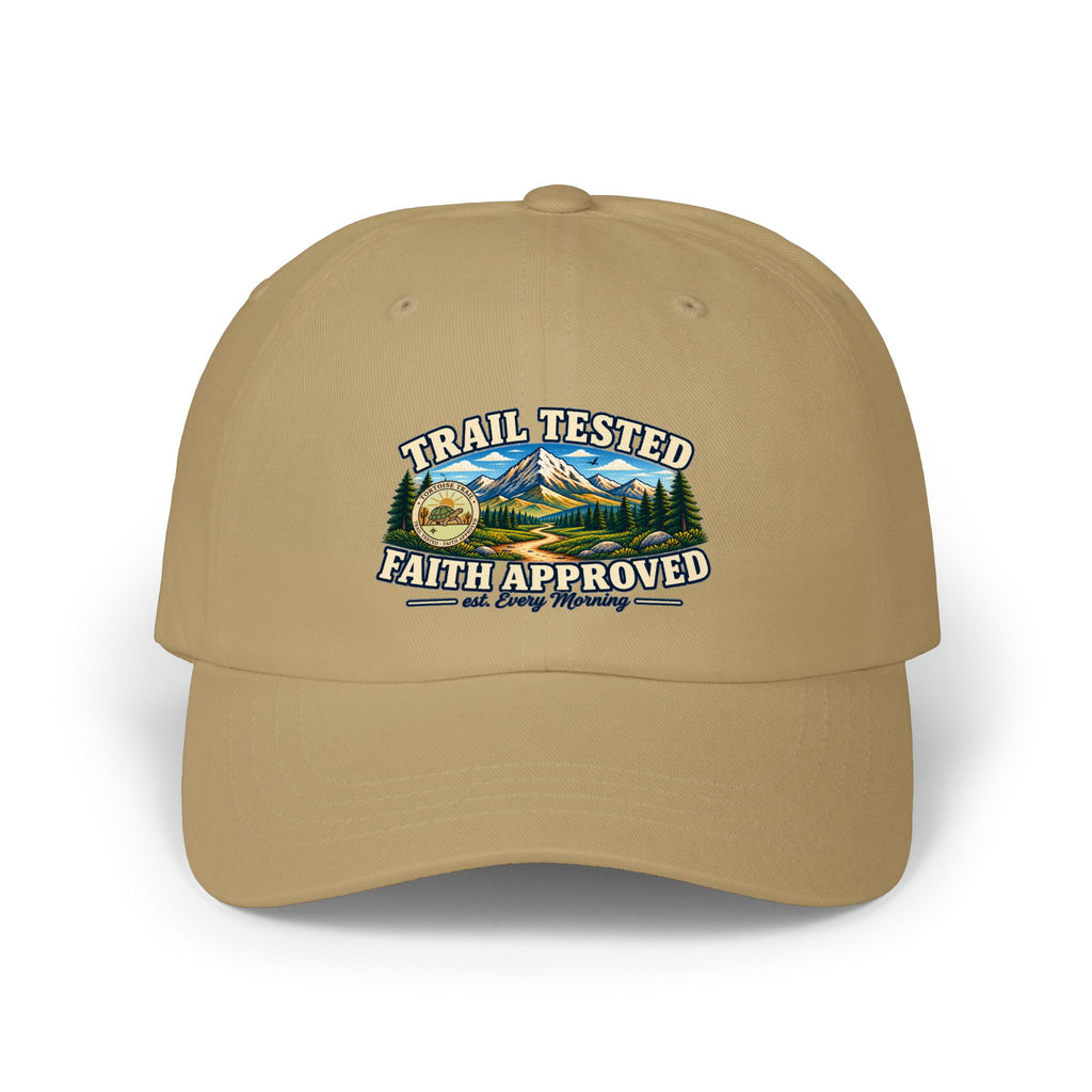 Trail Tested • Faith Approved Dad Cap — Outdoor Mountain Embroidered Baseball Hat