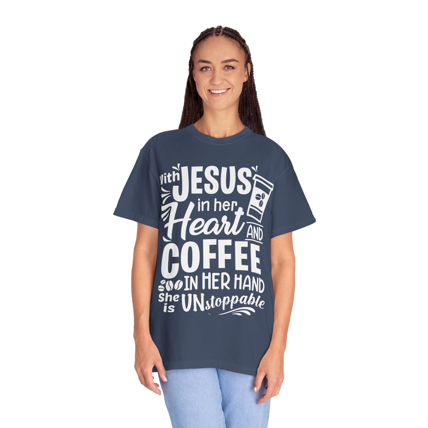 Christian Graphic T-Shirt - Unstoppable Jesus and Coffee Tee