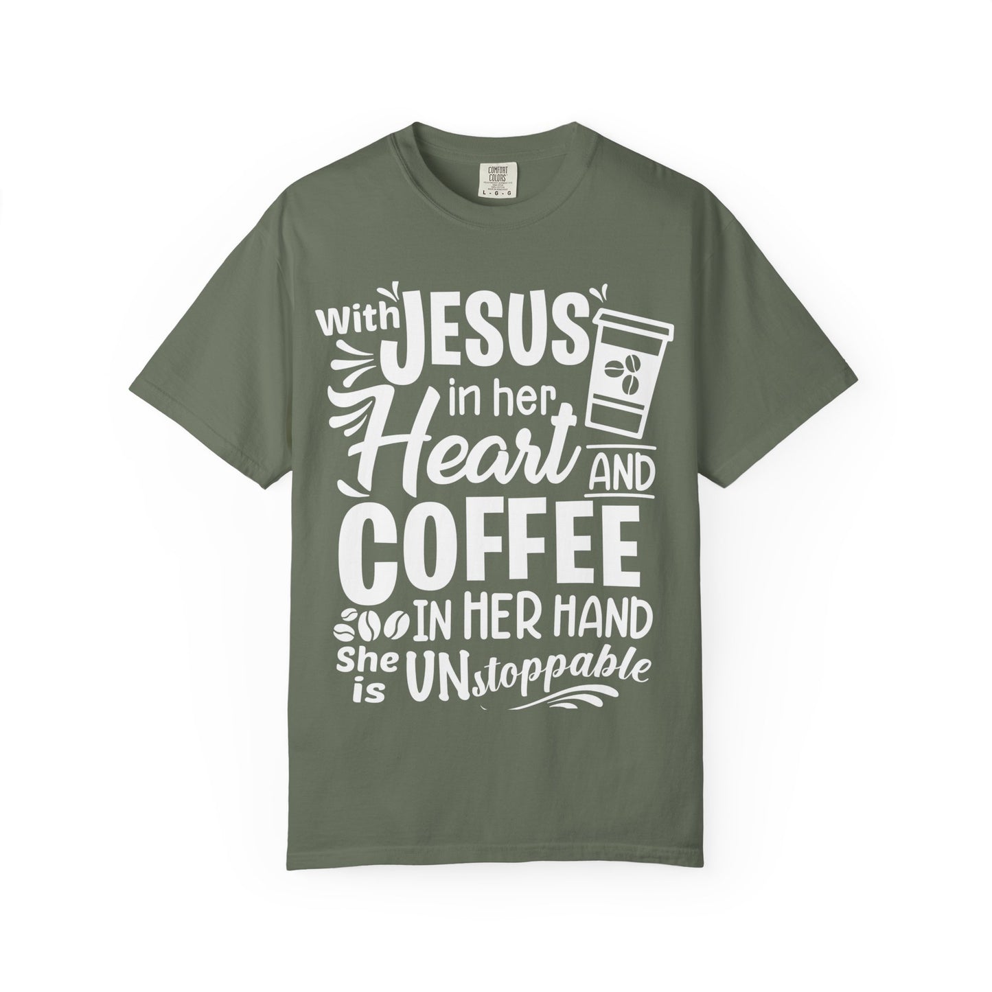 Christian Graphic T-Shirt - Unstoppable Jesus and Coffee Tee