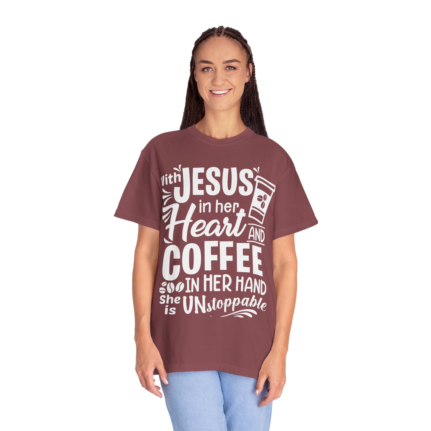 Christian Graphic T-Shirt - Unstoppable Jesus and Coffee Tee