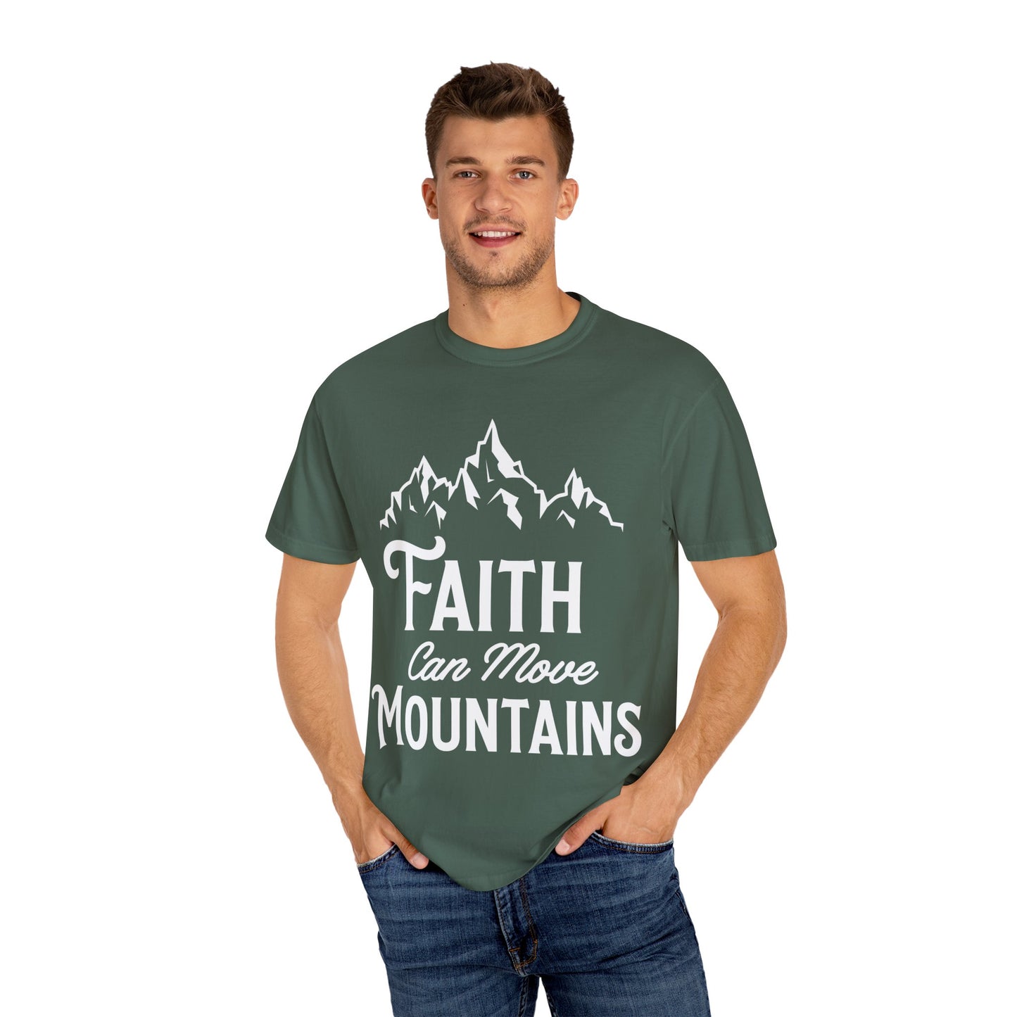 Faith Can Move Mountains Unisex Garment-Dyed T-Shirt - Inspirational Casual Tee