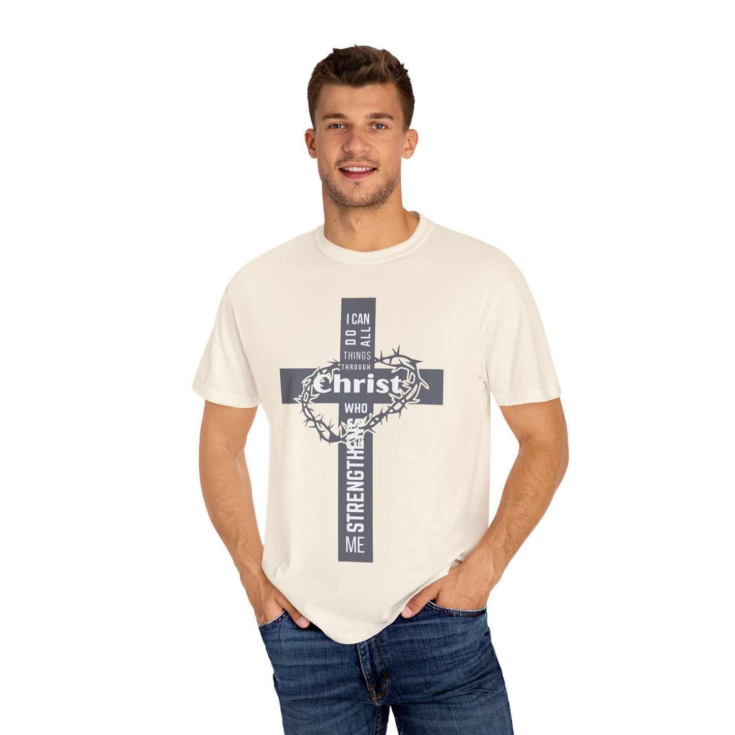 Inspirational Christian T-Shirt - Strength in Christ Design "I Can Do All Things Through Christ"