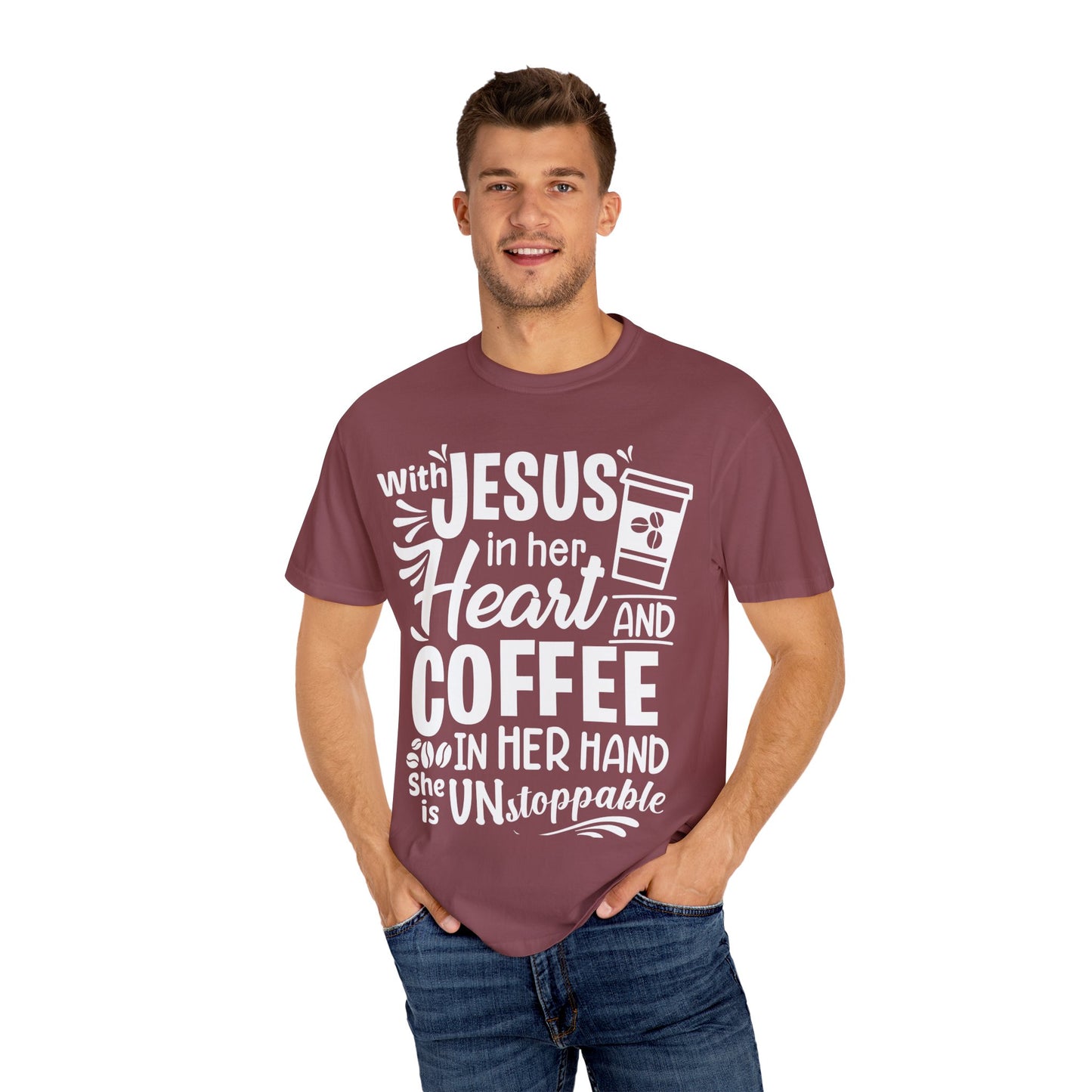 Christian Graphic T-Shirt - Unstoppable Jesus and Coffee Tee
