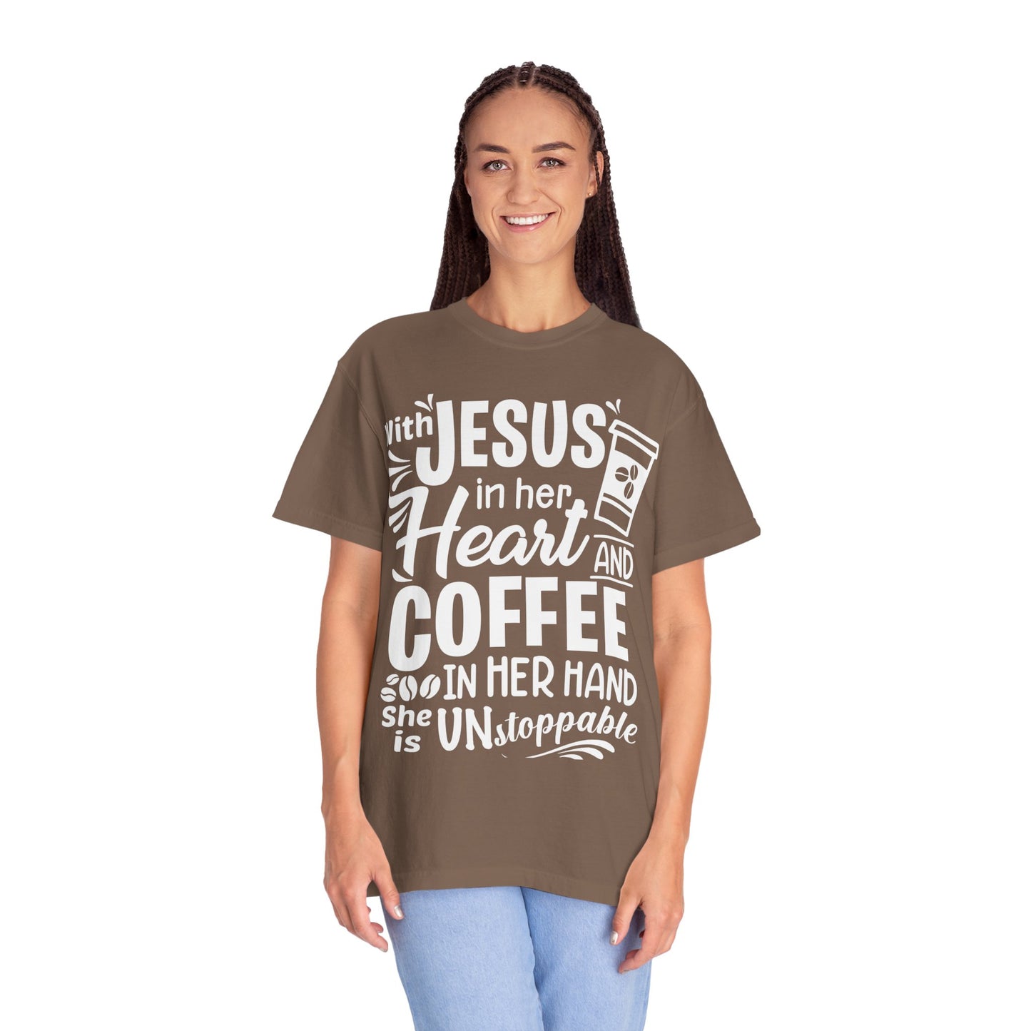 Christian Graphic T-Shirt - Unstoppable Jesus and Coffee Tee