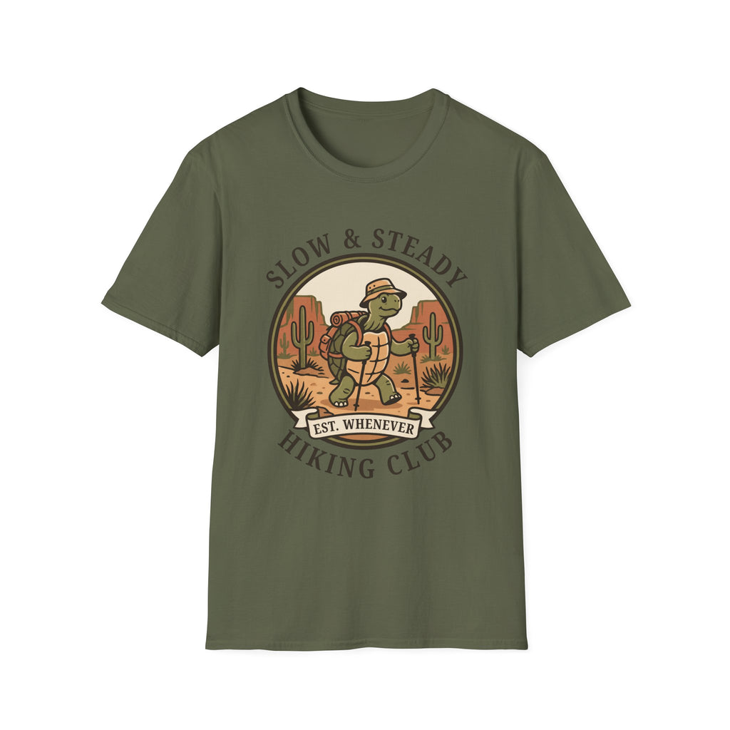Slow & Steady Hiking Club T-Shirt – Funny Tortoise Hiking Tee, Unisex