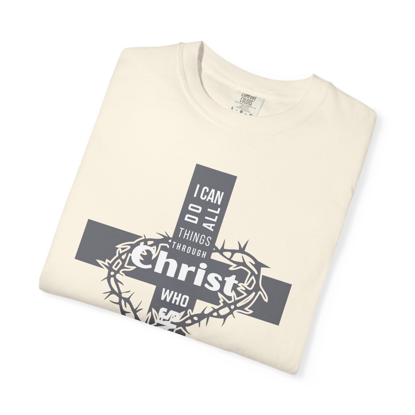 Inspirational Christian T-Shirt - Strength in Christ Design "I Can Do All Things Through Christ"