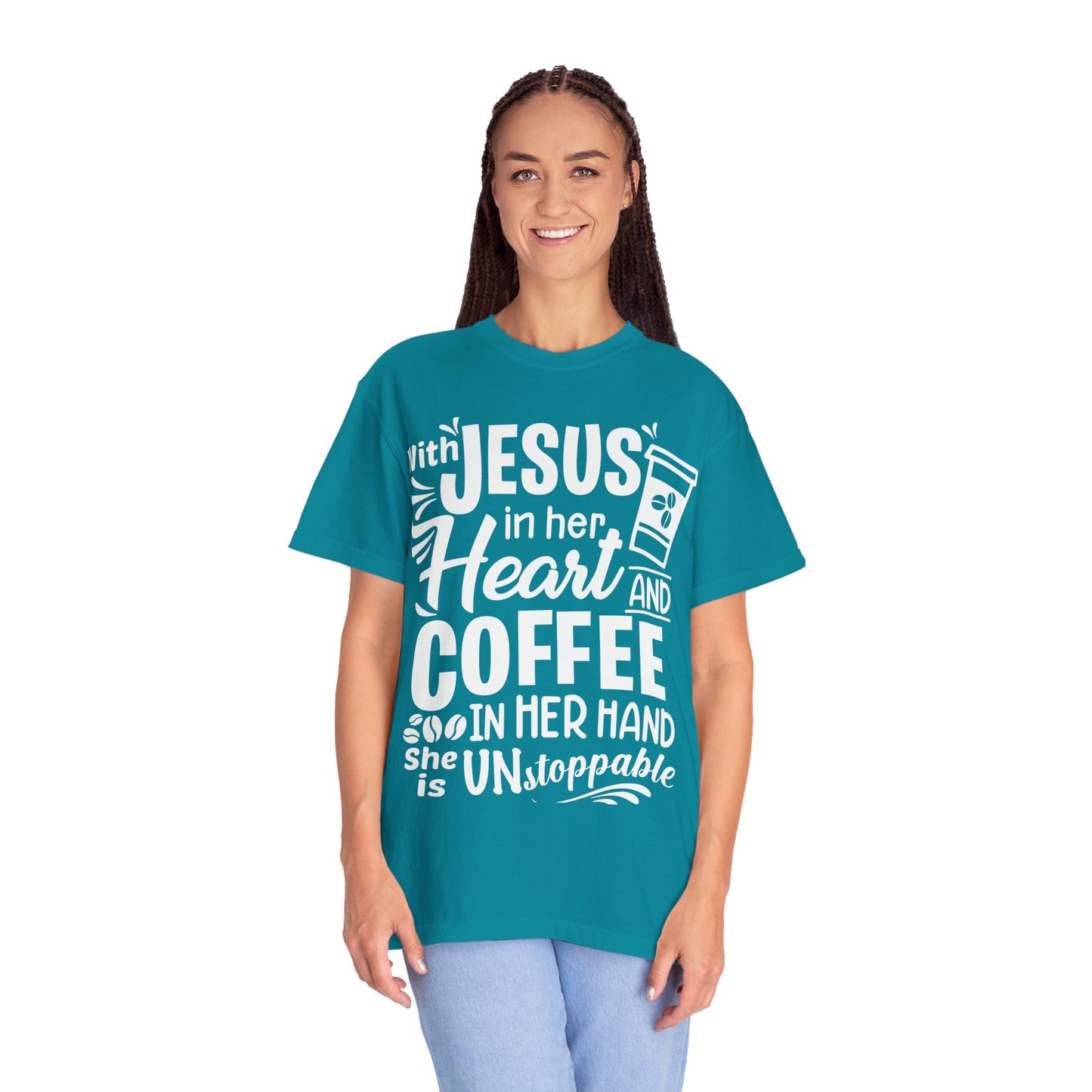 Christian Graphic T-Shirt - Unstoppable Jesus and Coffee Tee