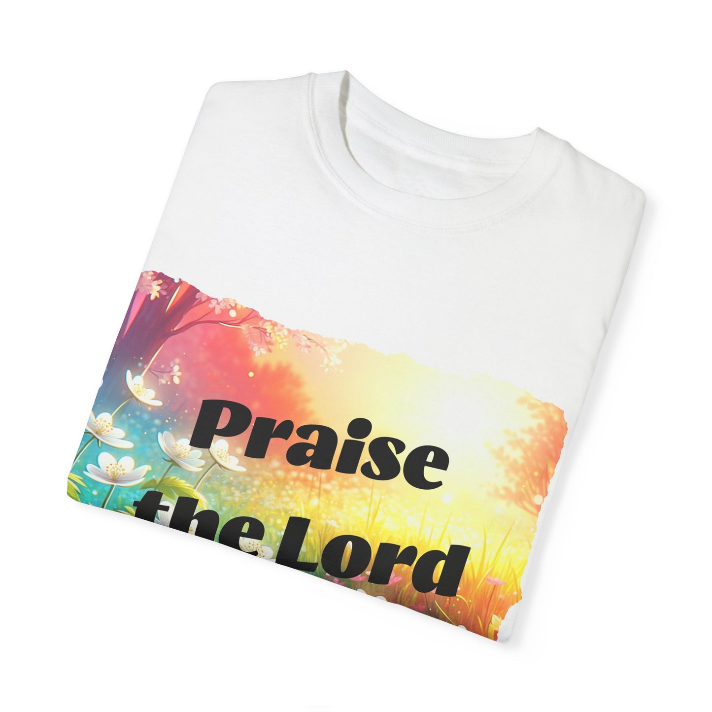 Christian T-shirt Praise the Lord - Psalm 103 Field of Spring flowers