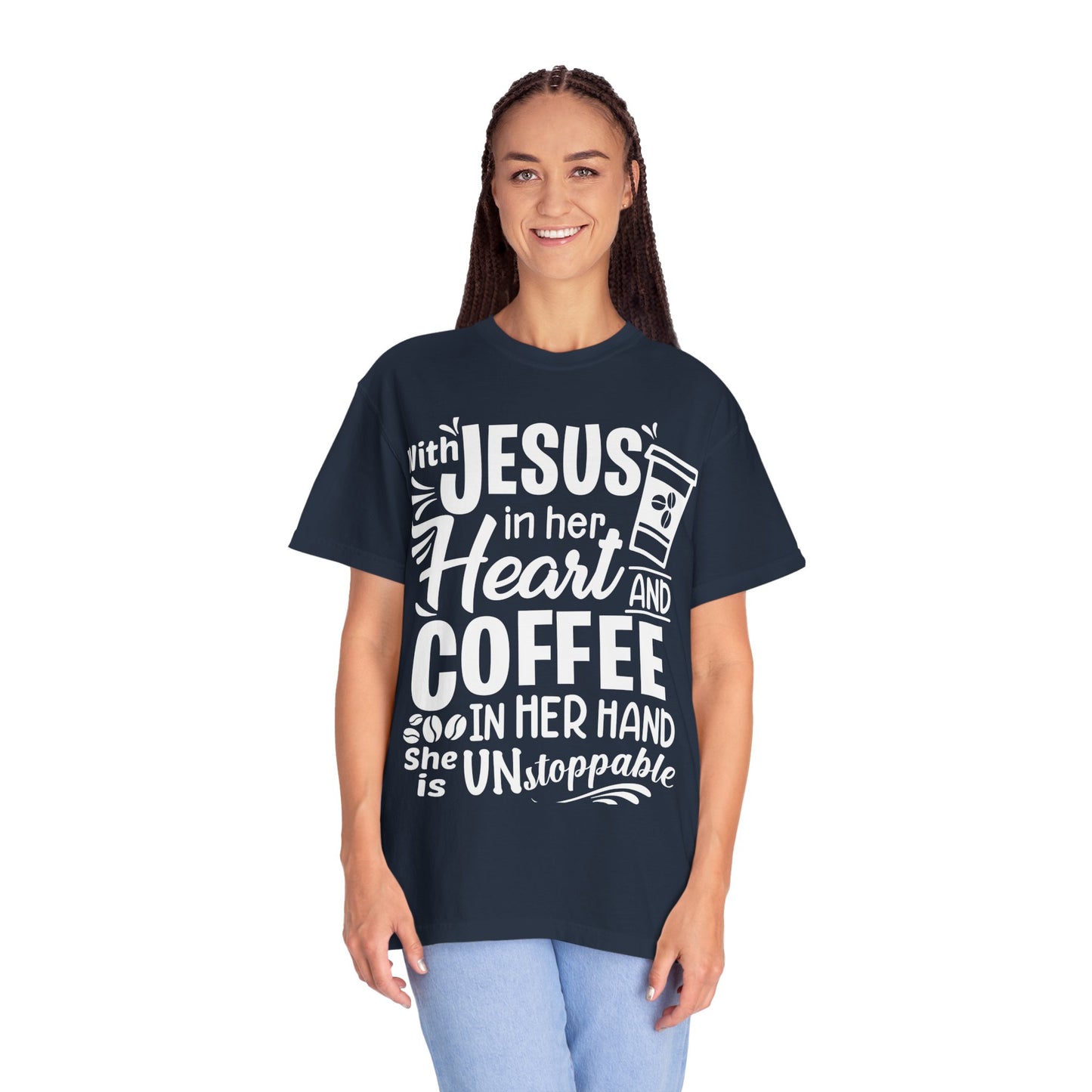 Christian Graphic T-Shirt - Unstoppable Jesus and Coffee Tee