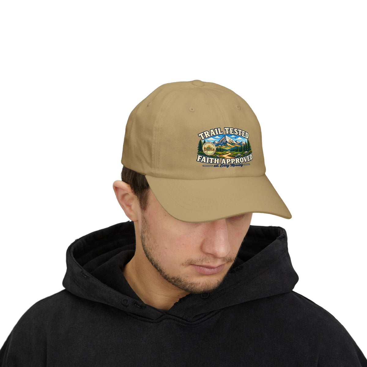Trail Tested • Faith Approved Dad Cap — Outdoor Mountain Embroidered Baseball Hat