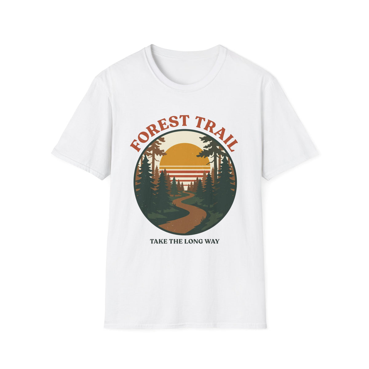 Retro Forest Trail T-Shirt – Vintage 70s Sunset Hiking Tee, Unisex