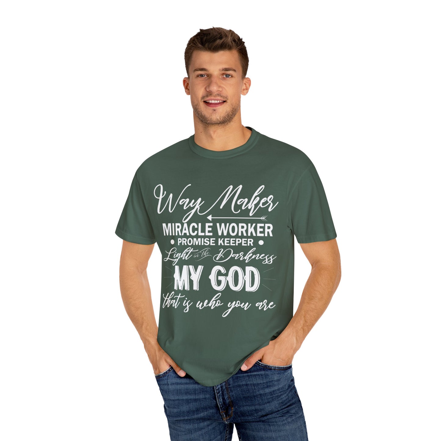 Inspirational Unisex Garment-Dyed T-Shirt - 'Way Maker, Miracle Worker'