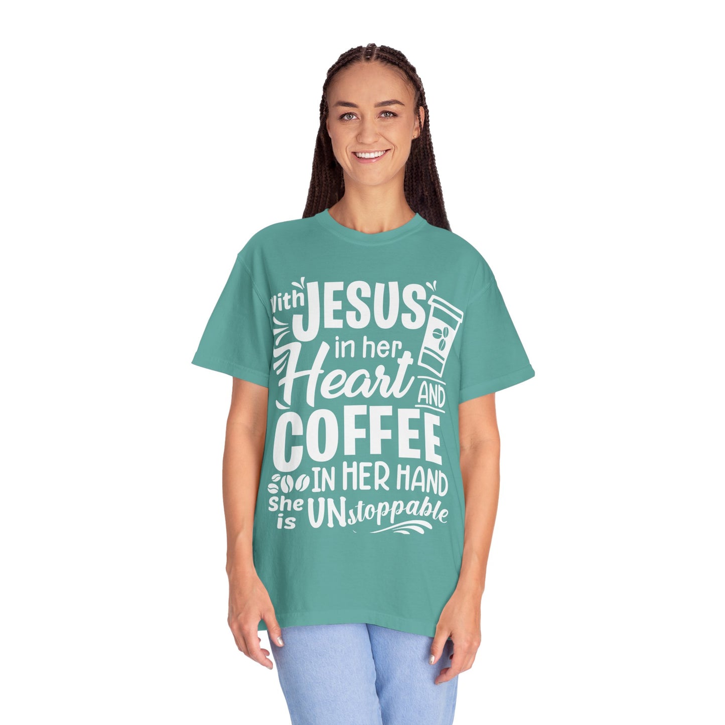 Christian Graphic T-Shirt - Unstoppable Jesus and Coffee Tee