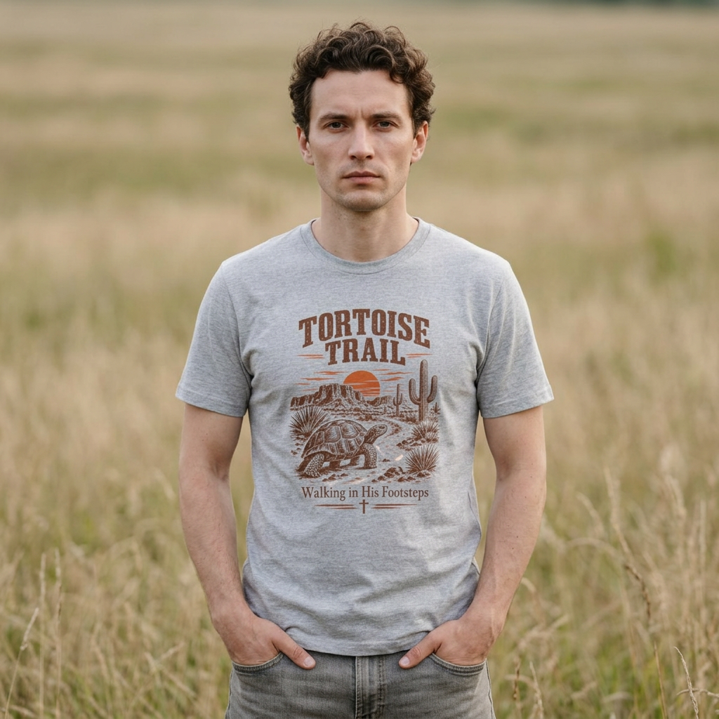 T-Shirt — Tortoise Trail Desert Sunset Graphic Tee ("Tortoise Trail" Text)