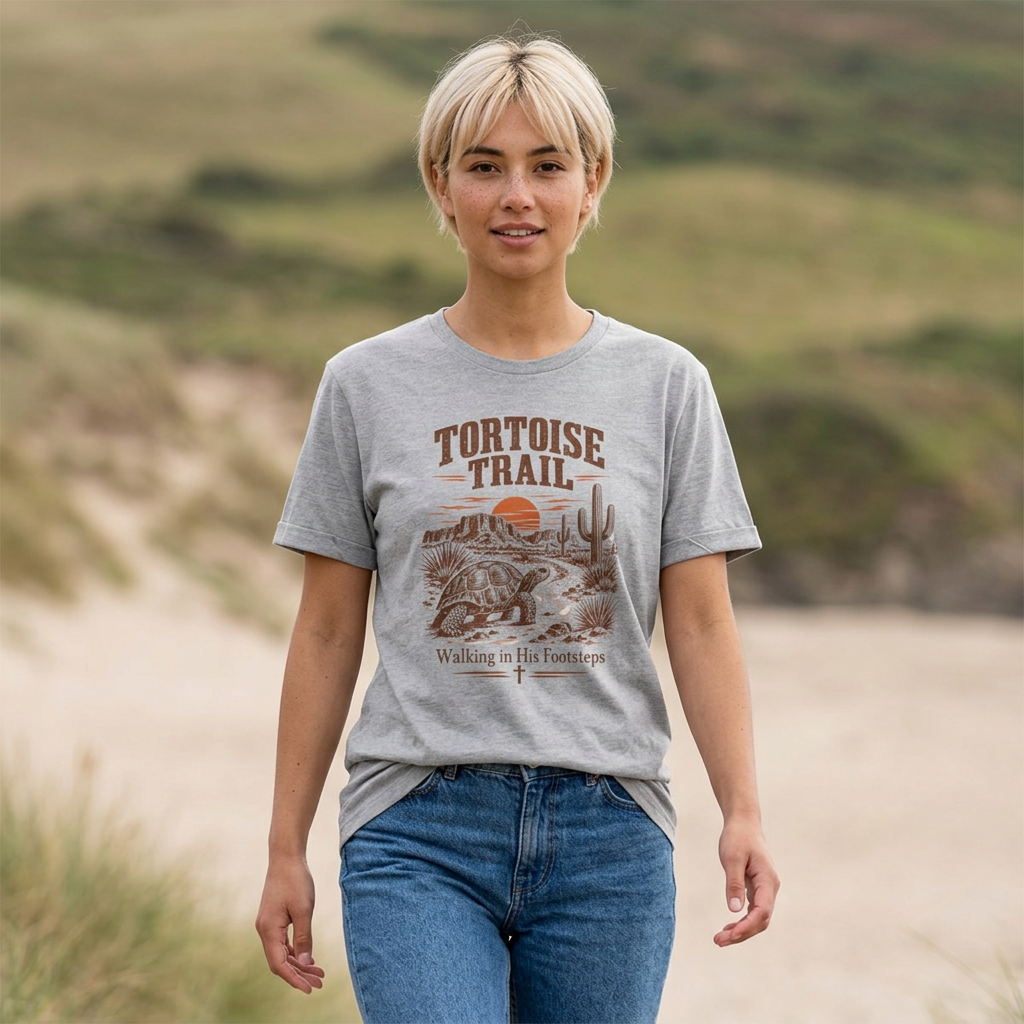 T-Shirt — Tortoise Trail Desert Sunset Graphic Tee ("Tortoise Trail" Text)