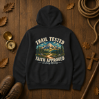 Trail Tested Hoodie — 'Trail Tested Faith Approved' Mountain Adventure Sweatshirt