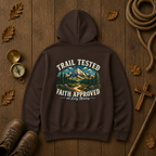 Trail Tested Hoodie — 'Trail Tested Faith Approved' Mountain Adventure Sweatshirt