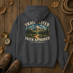 Trail Tested Hoodie — 'Trail Tested Faith Approved' Mountain Adventure Sweatshirt
