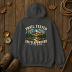 Trail Tested Hoodie — 'Trail Tested Faith Approved' Mountain Adventure Sweatshirt