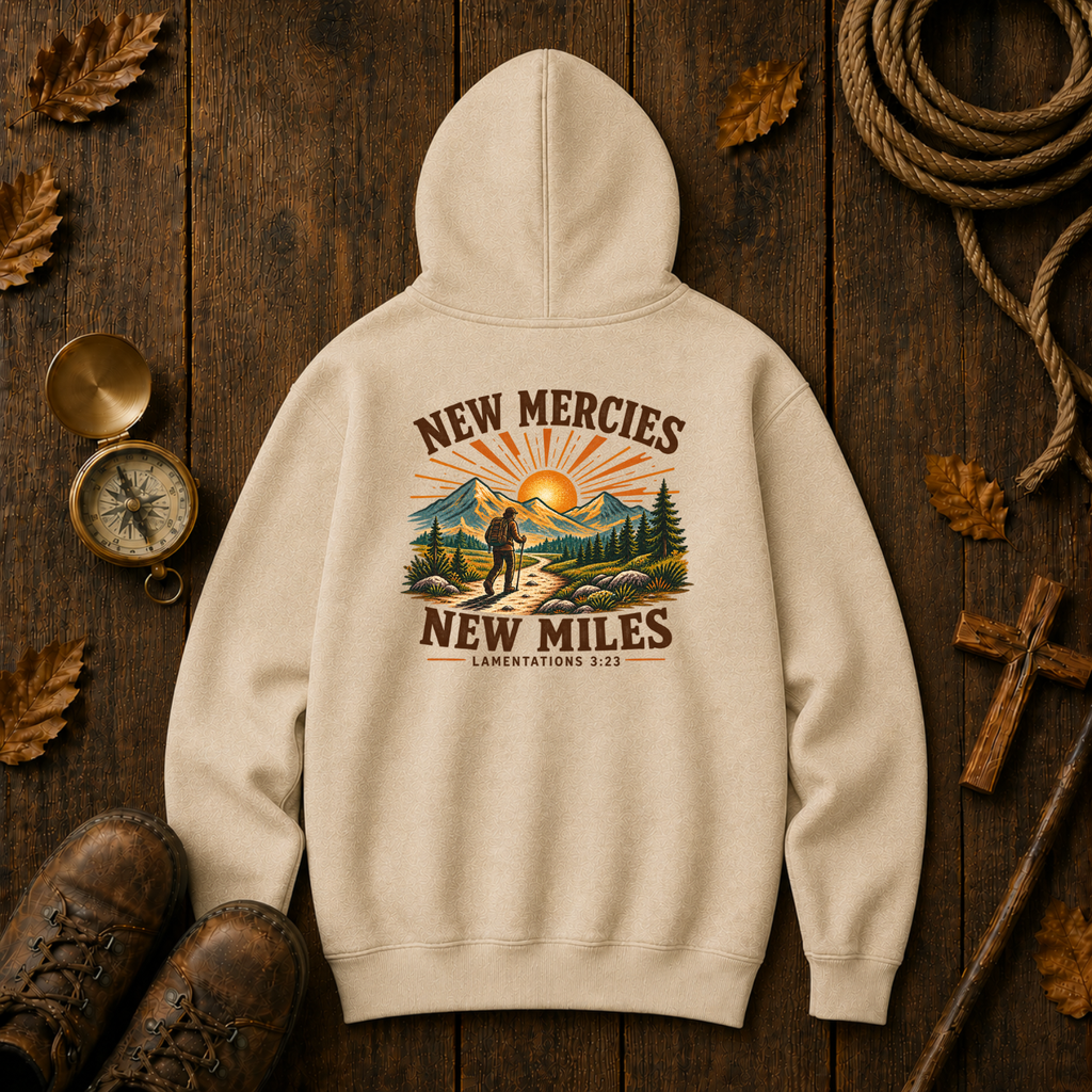 Trail Tested Hoodie — 'New Mercies - New Trails'  Mountain Adventure Sweatshirt
