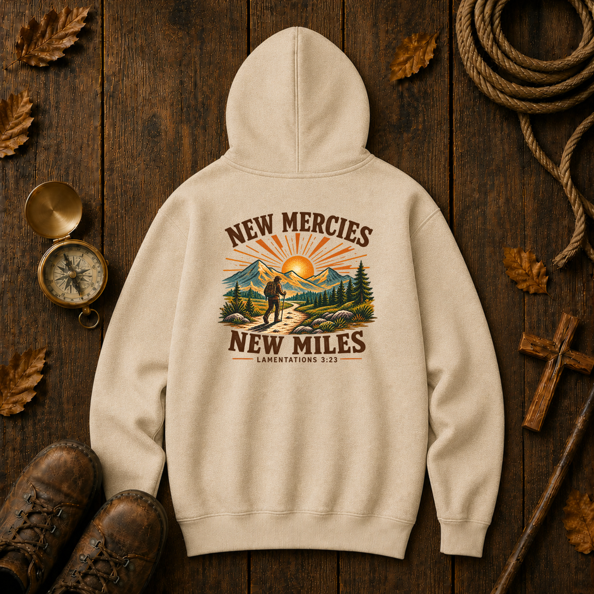 Trail Tested Hoodie — 'New Mercies - New Trails'  Mountain Adventure Sweatshirt