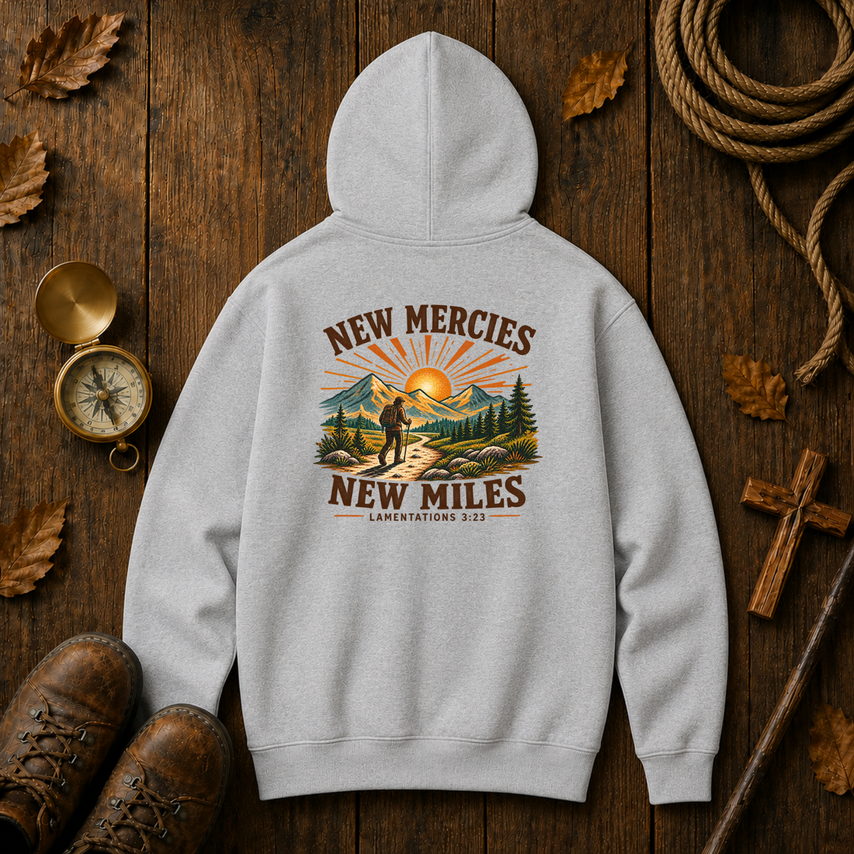 Trail Tested Hoodie — 'New Mercies - New Trails'  Mountain Adventure Sweatshirt