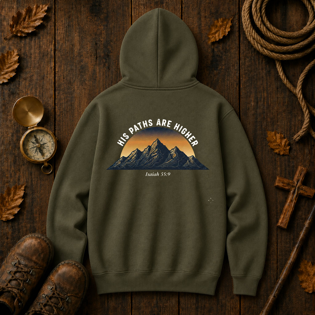 His Paths Are Higher Hoodie – Christian Mountain Sunrise Sweatshirt, Unisex