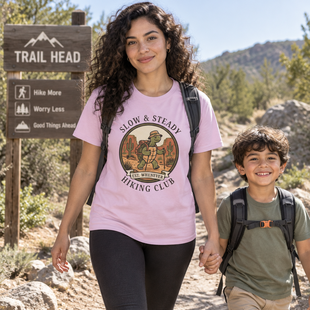 Slow & Steady Hiking Club T-Shirt – Funny Tortoise Hiking Tee, Unisex