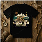 Slow & Steady Hiking Club T-Shirt | Funny Tortoise Hiking Tee for Retirees