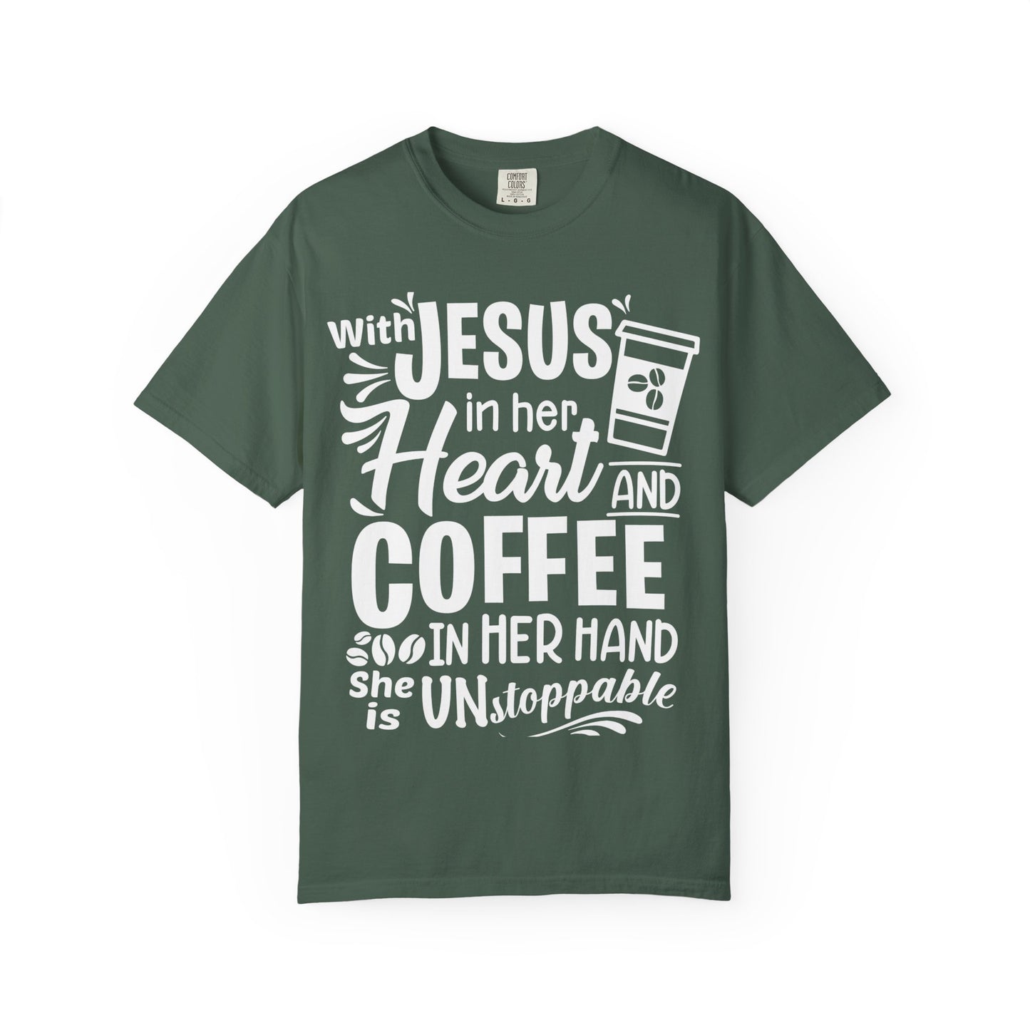 Christian Graphic T-Shirt - Unstoppable Jesus and Coffee Tee