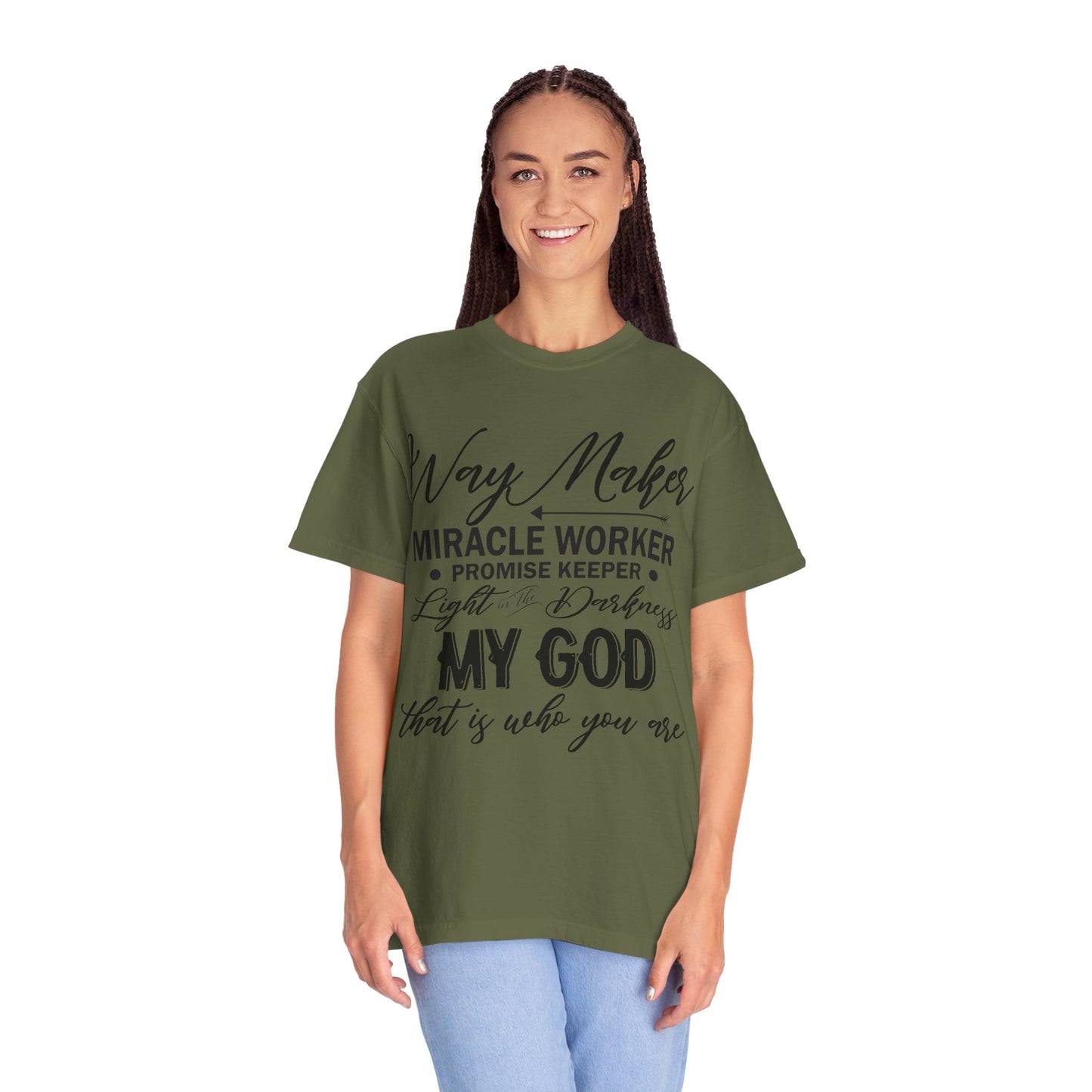Inspirational Unisex Garment-Dyed T-Shirt - 'Way Maker, Miracle Worker'