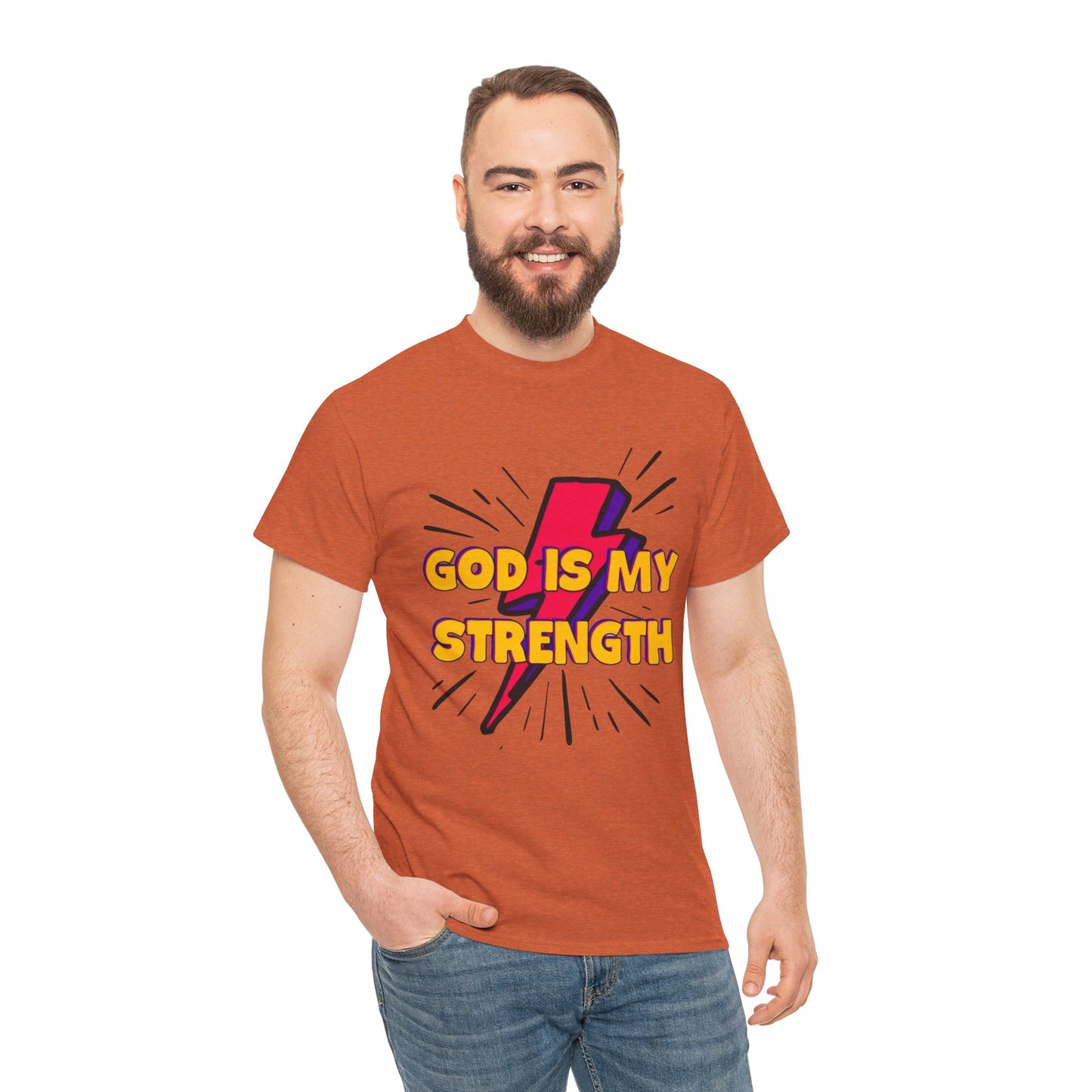 Inspirational Unisex Heavy Cotton Tee - "God is My Strength"