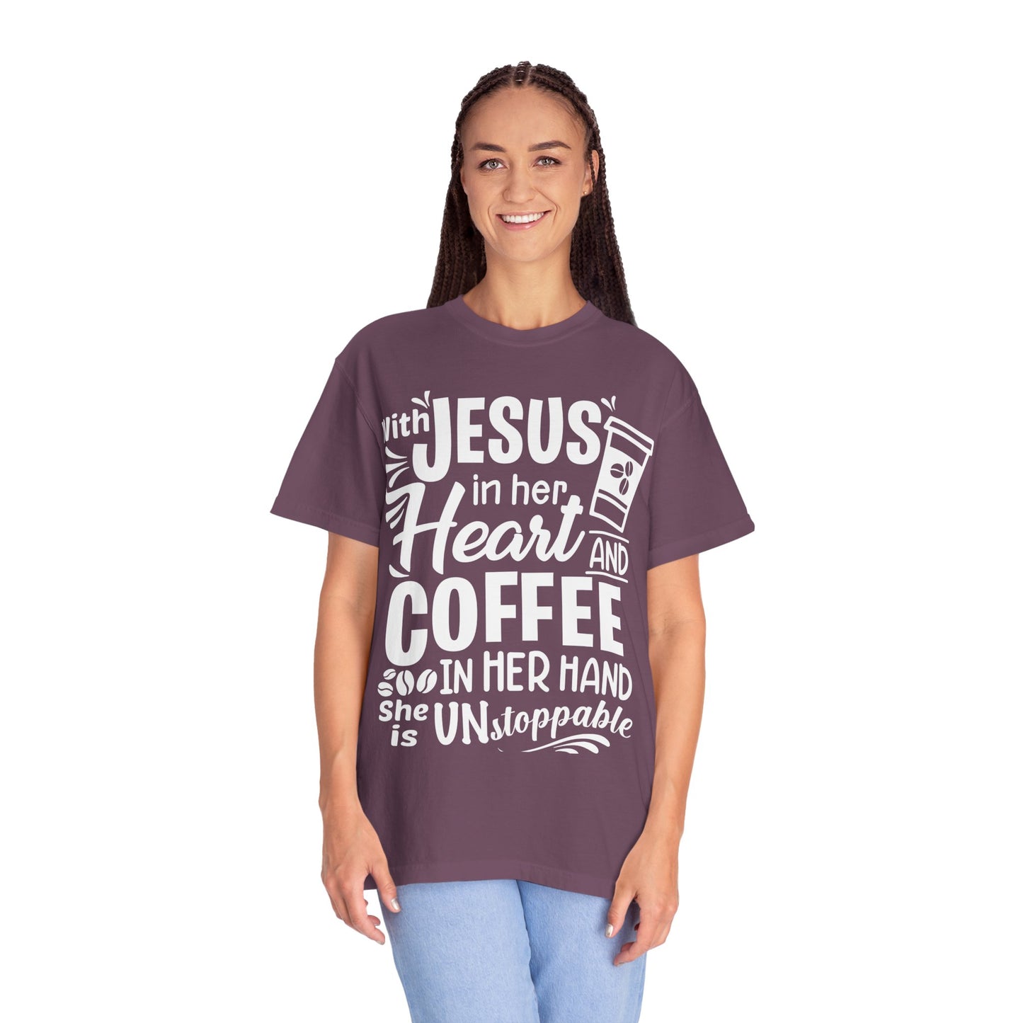 Christian Graphic T-Shirt - Unstoppable Jesus and Coffee Tee