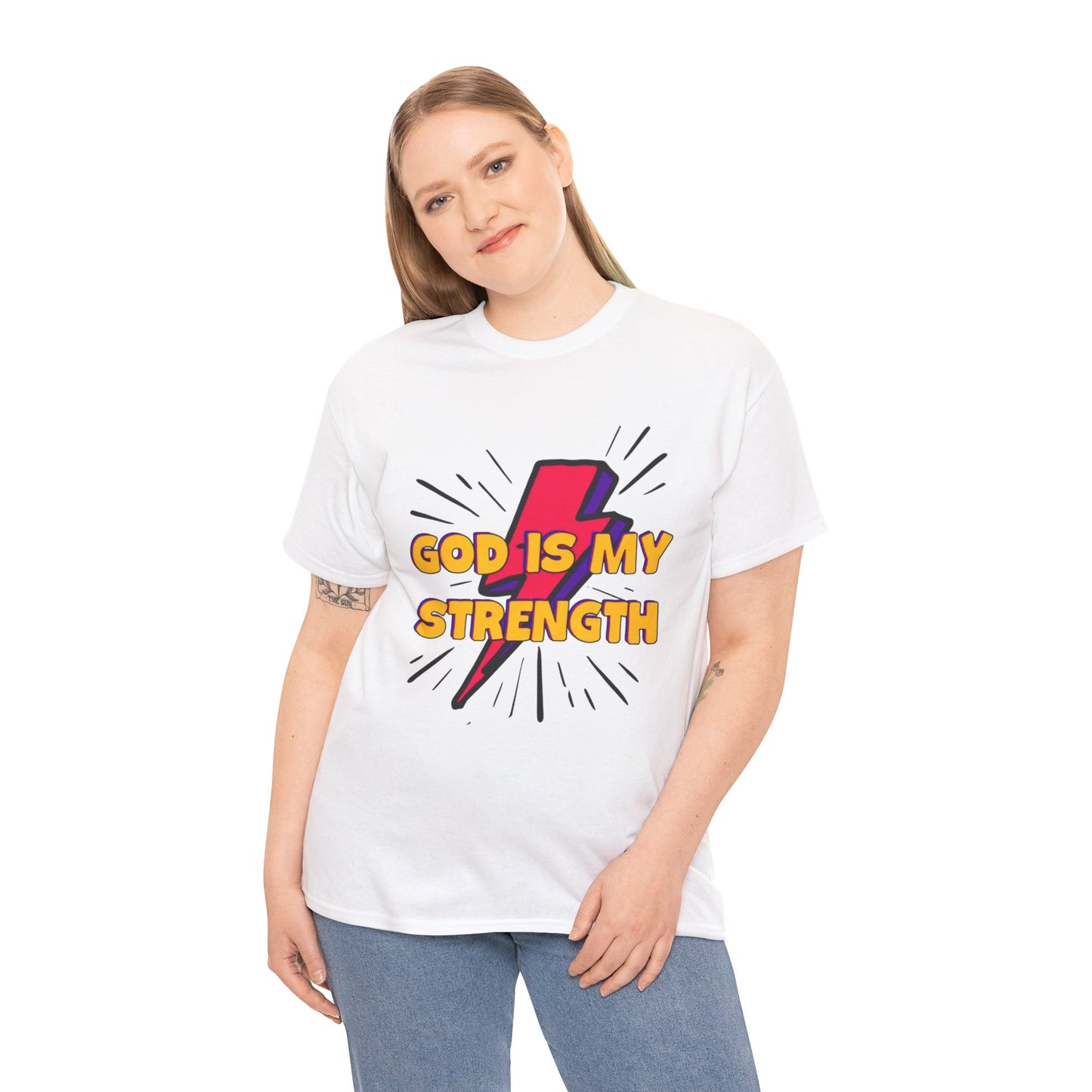 Inspirational Unisex Heavy Cotton Tee - "God is My Strength"