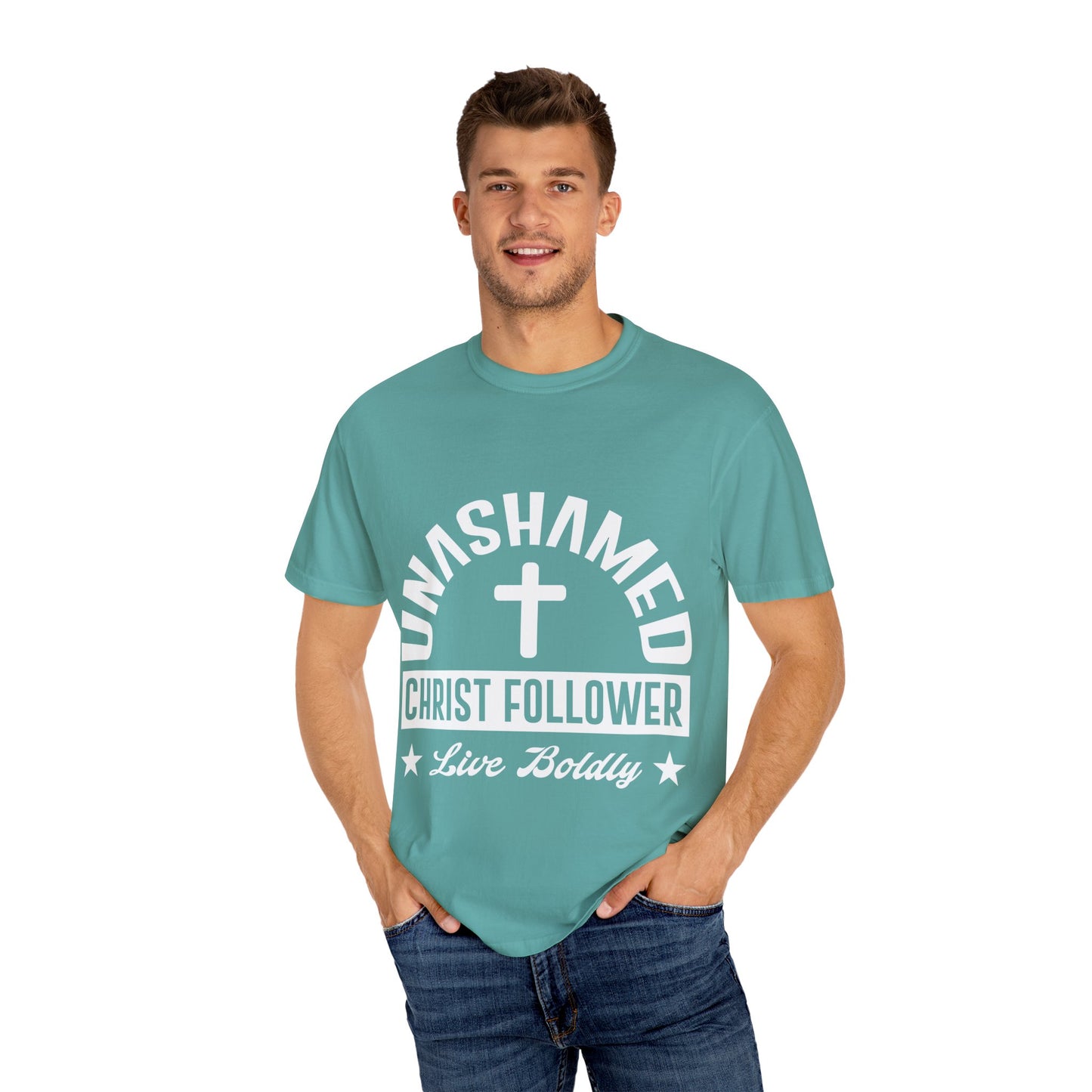 Unisex Garment-Dyed T-Shirt - "Unashamed Christ Follower" - Live Boldly Faith Tee