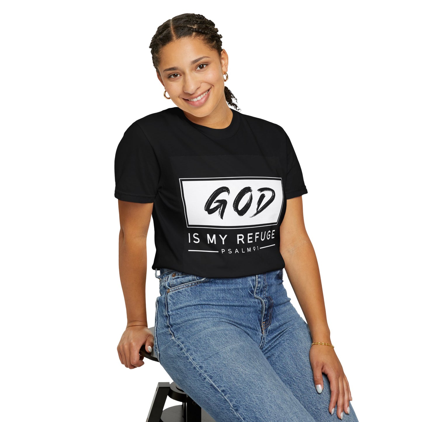 Faith-Inspired Unisex Garment-Dyed T-Shirt - 'God Is My Refuge'