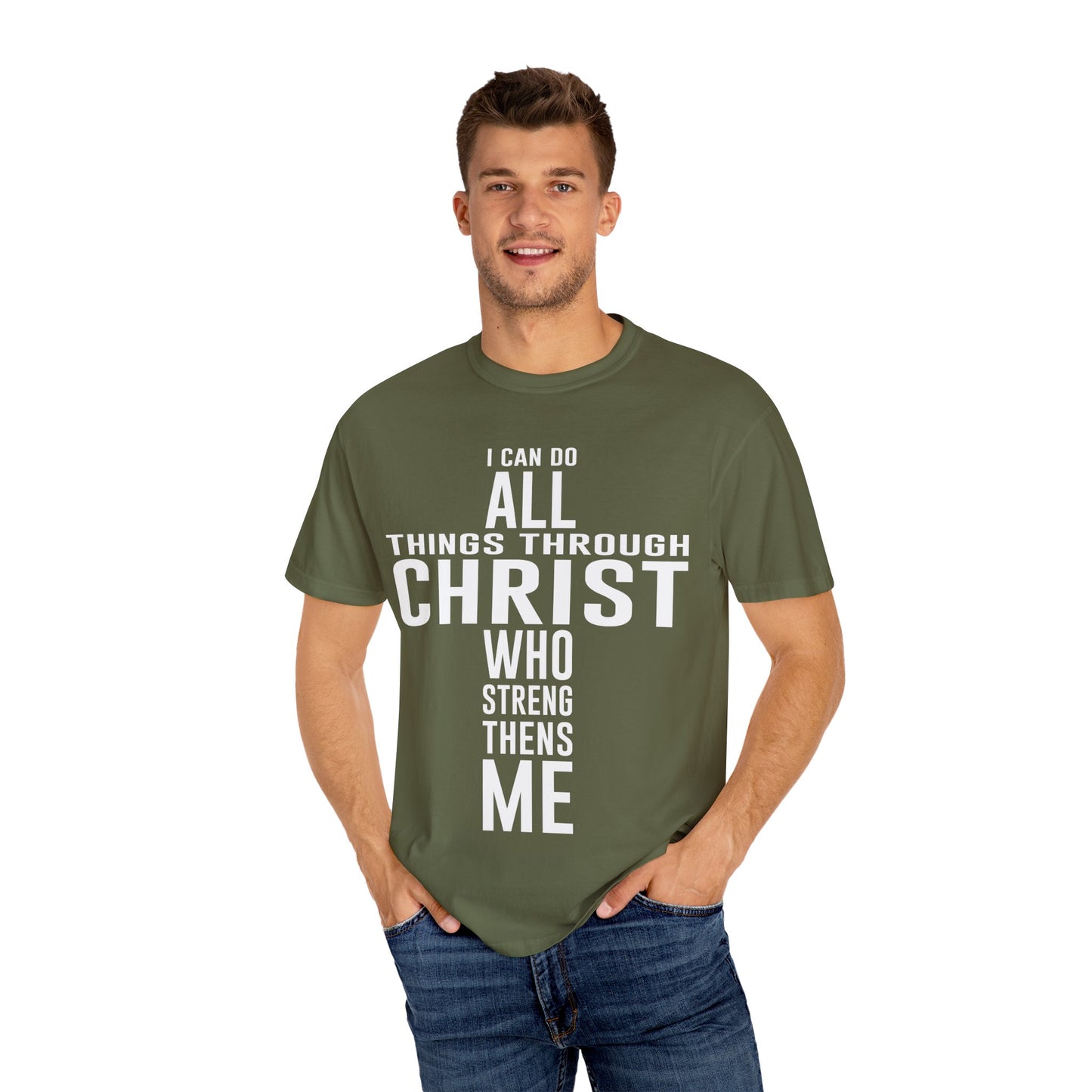 Christian Graphic Tee - I Can Do All Things Through Christ Who Strengthens Me - Comfort Colors 1717 - Garment-dyed fabric for soft color and texture