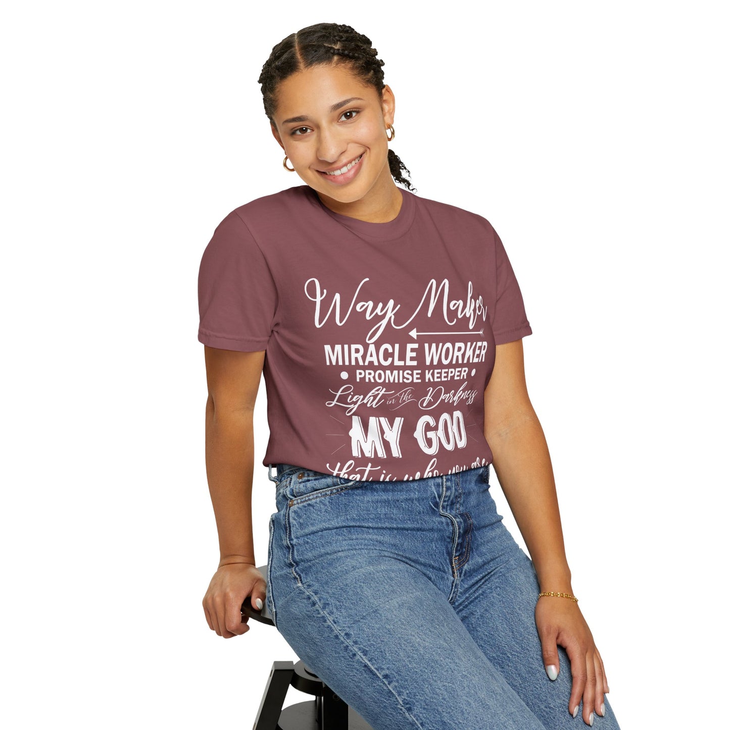 Inspirational Unisex Garment-Dyed T-Shirt - 'Way Maker, Miracle Worker'