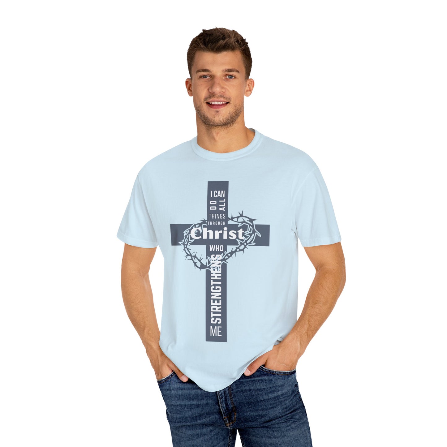 Inspirational Christian T-Shirt - Strength in Christ Design "I Can Do All Things Through Christ"